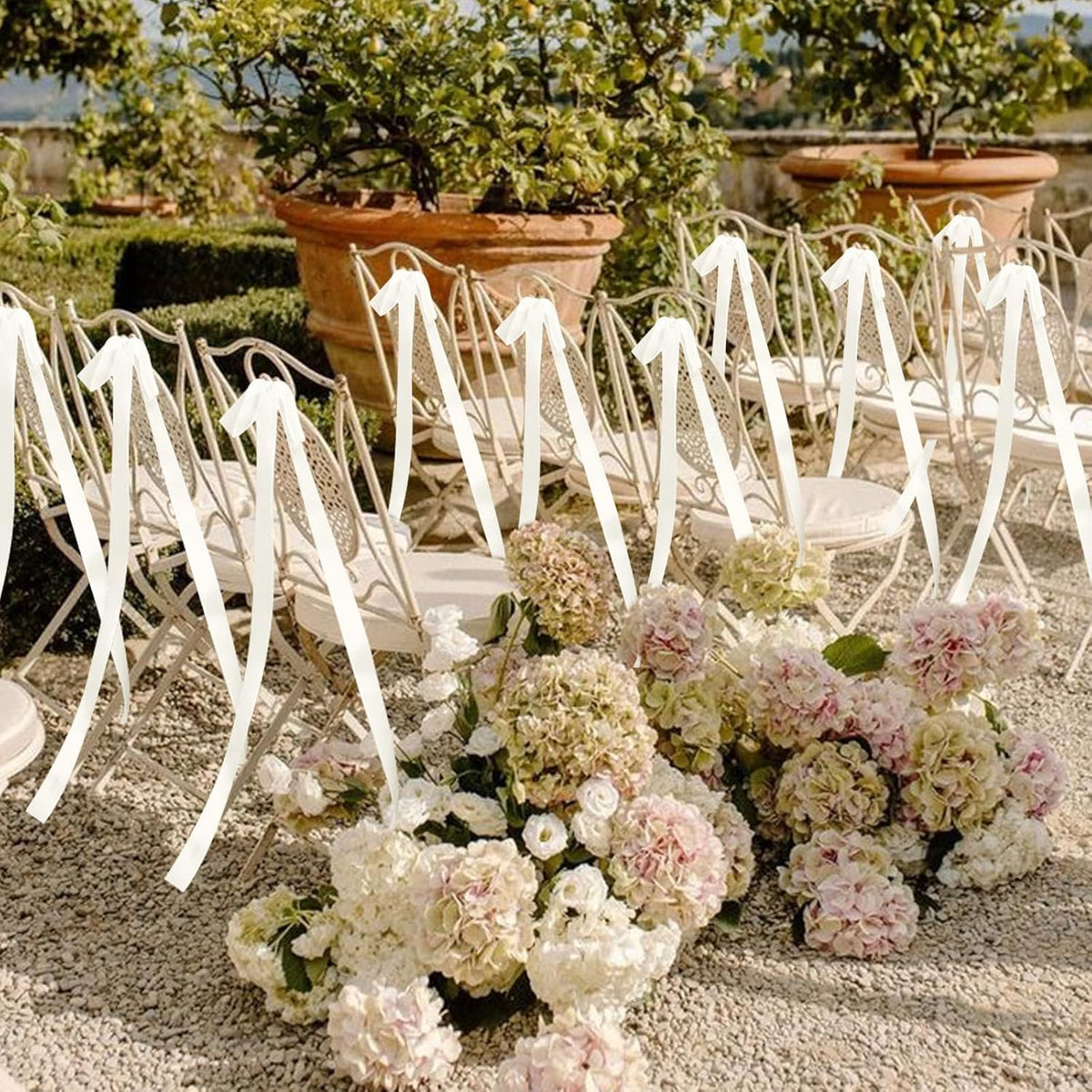24 Pcs Large Wedding Ivory Ribbon Bows for Wedding Chairs Decorative Ribbon Sashes for Pew Back