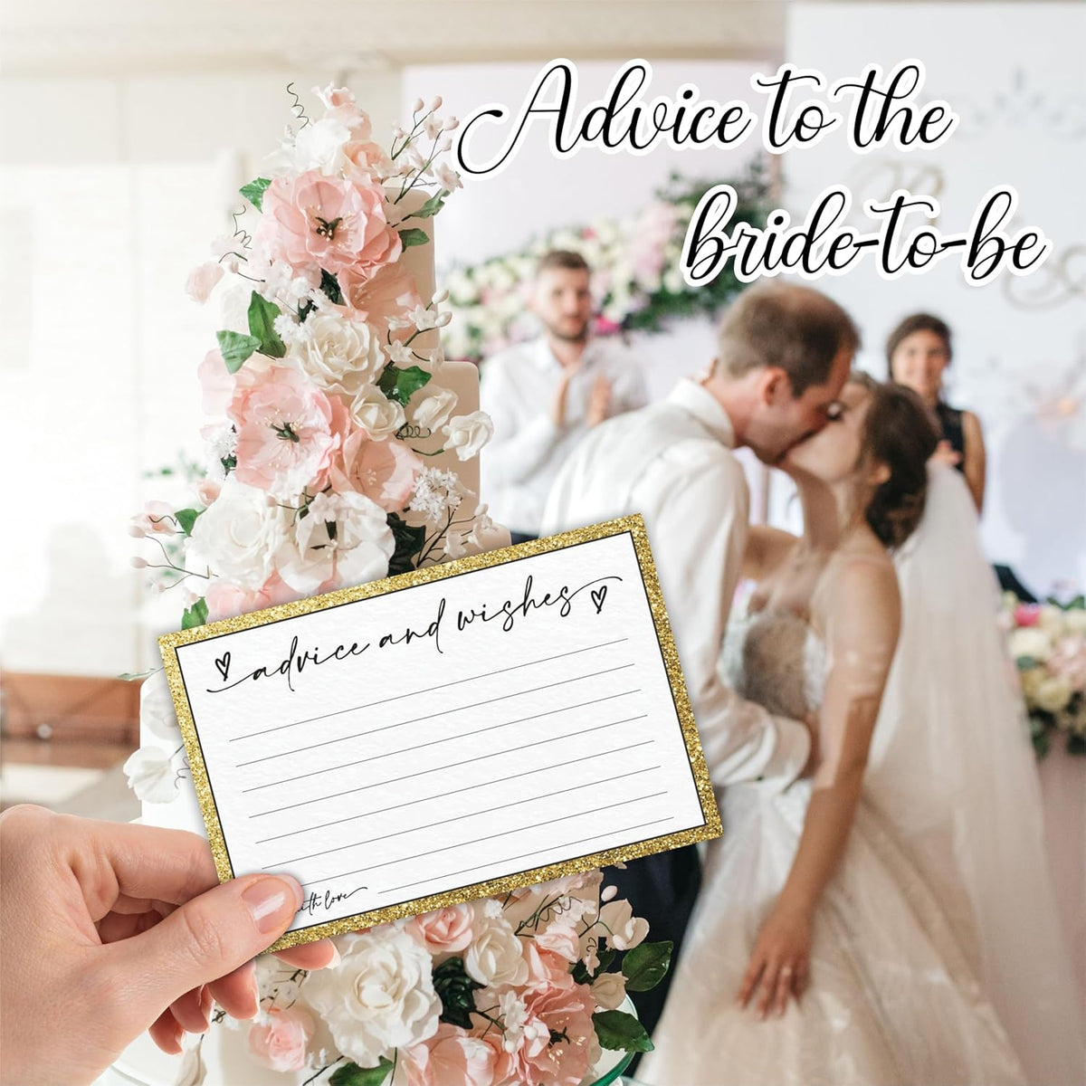 30 Advice & Wishes Cards - Shiny Gold - Double Sided Fill-In Advice Cards For Bridal, Wedding