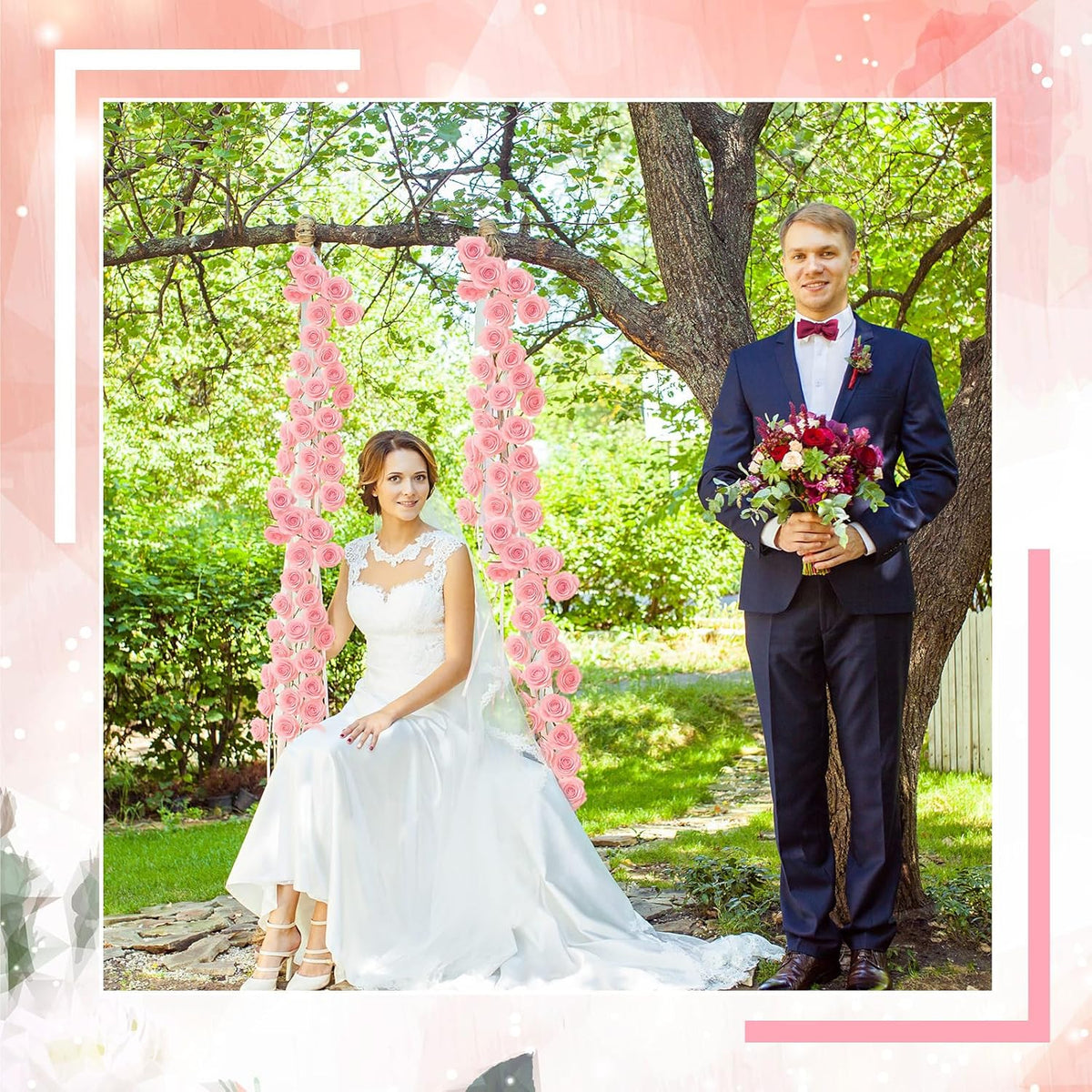 2 Pcs Pink Artificial Rose Vine Hanging Faux Flowers Garland for Wedding Anniversary Birthday Party