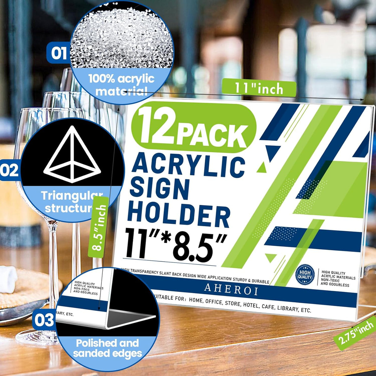 Aheroi 12Pcs Acrylic Sign Holder 8.5 x 11, Horizontal Clear Sign Holders 8.5 x 11, L-Shape Acrylic