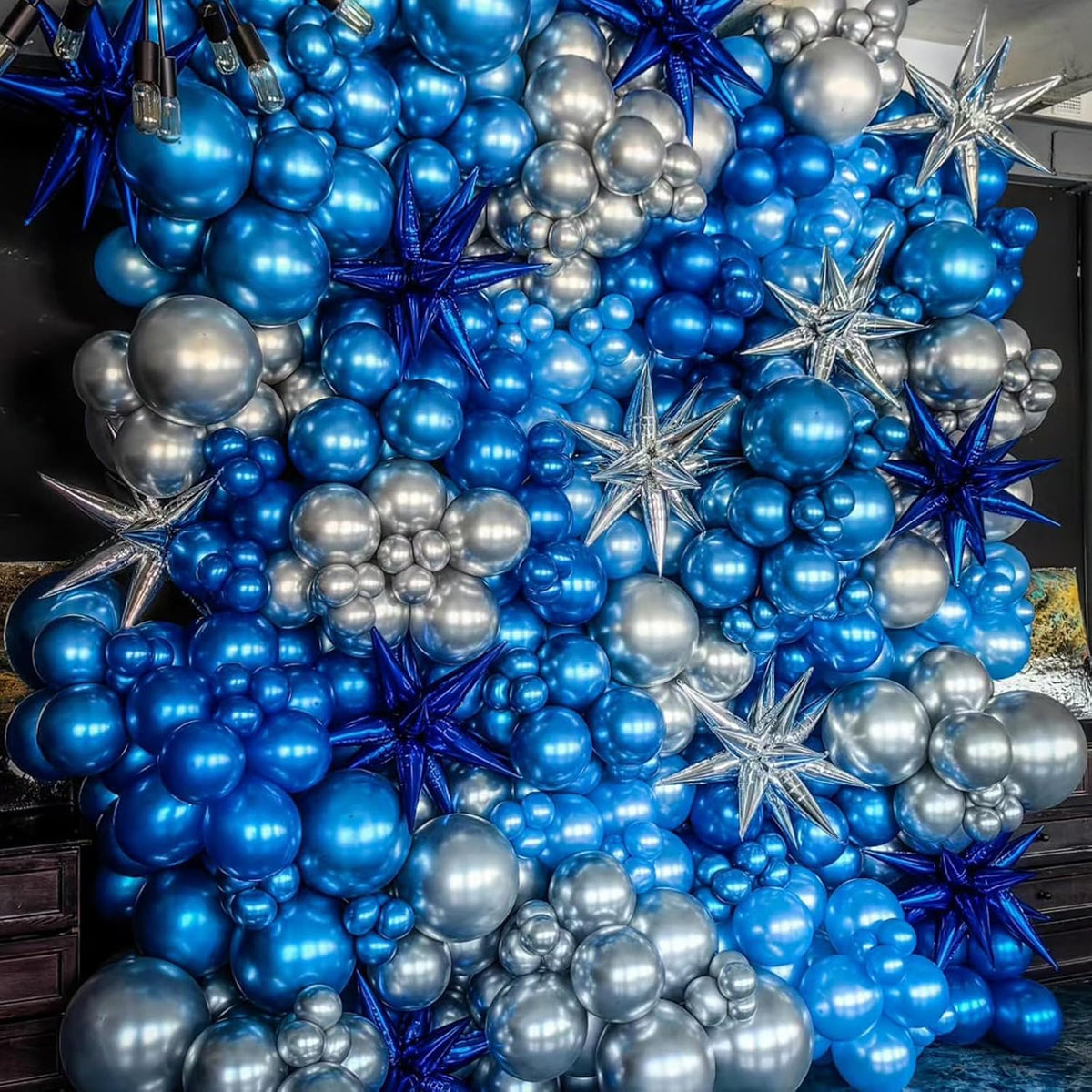 Black Blue Silver Star Balloons,9Pcs 22Inch Black Blue Silver Explosion Spike Cone Helium Polyester