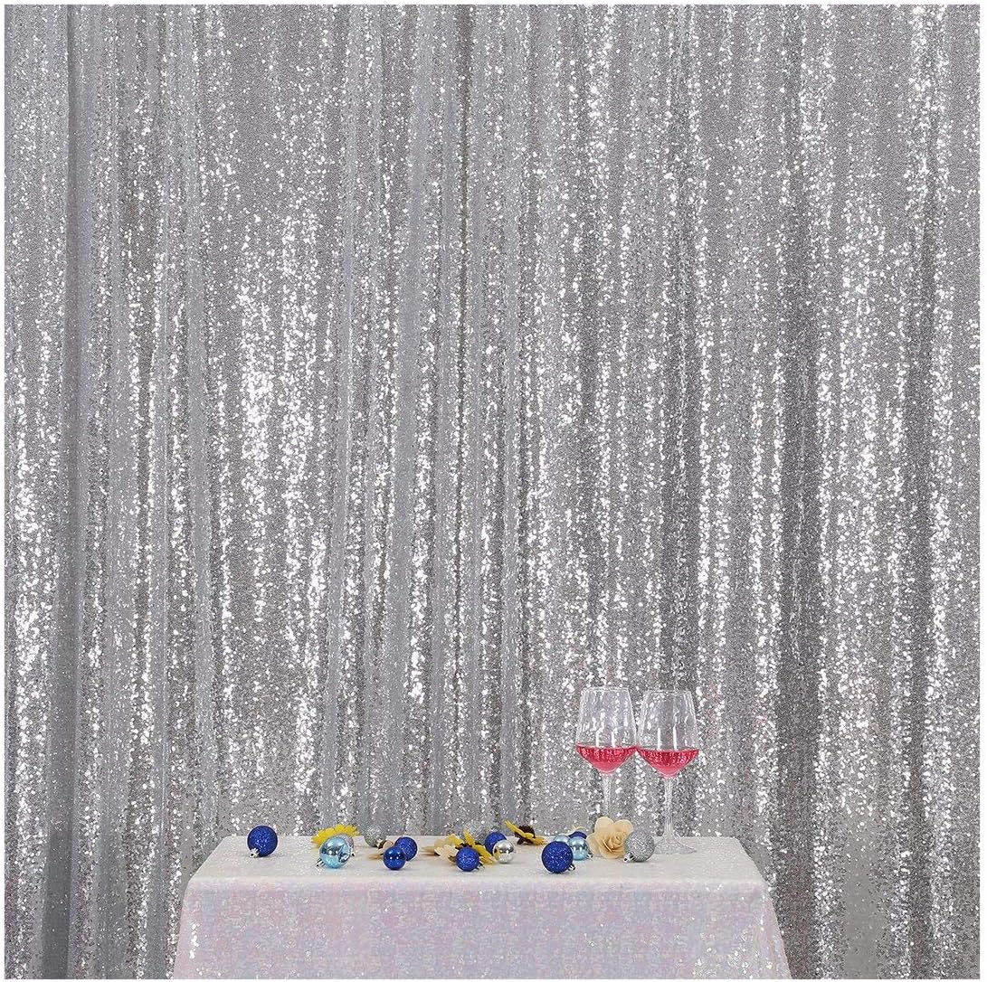 Poise3EHome Silver Sequin Backdrop,7FT x 7FT Sequin Photography Backdrop Curtain for Party