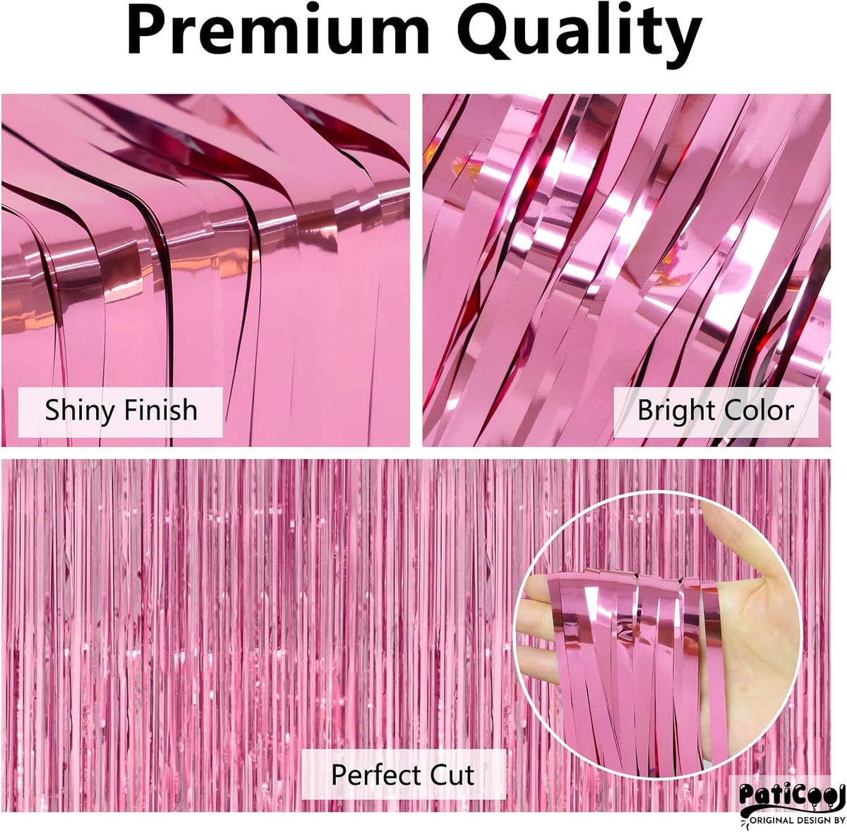 Pink Streamers Party Decorations - Thicken 4 Pack 3.2 x 8.2 FT - Pink Tinsel Foil Fringe Curtains