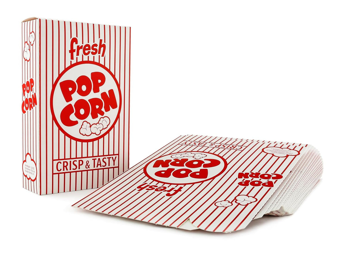 Snappy 3J Red & White Striped Close Top Popcorn Boxes for Movie Night Supplies, Popcorn Boxes Bulk