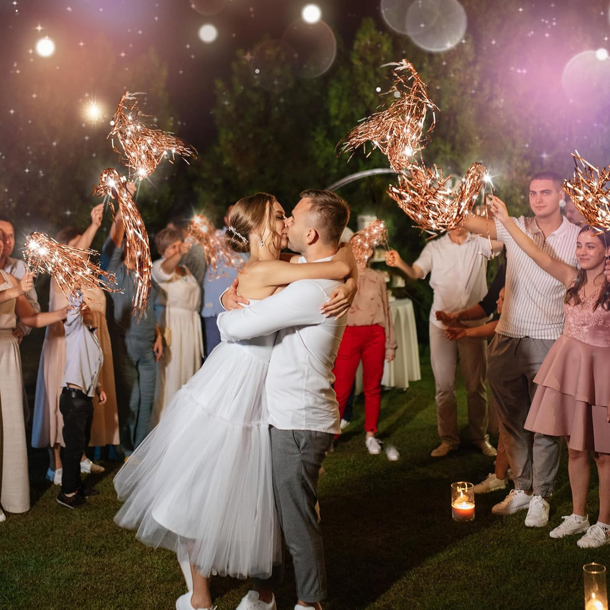 100 Pcs Lighted Wedding Wands LED Tinsel Wands Light up Streamers Sparklers for Wedding Send Off