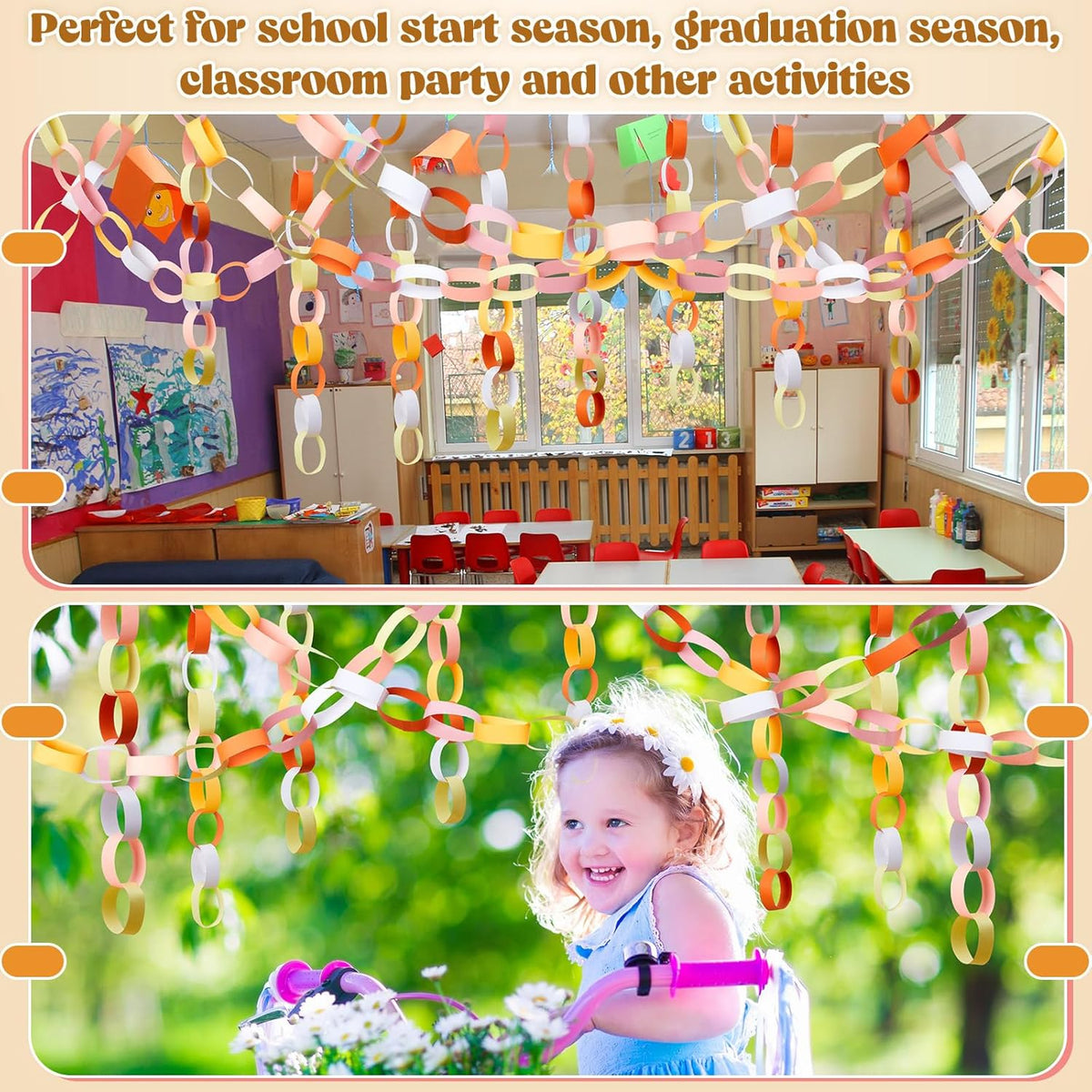 Lincia 600 Sheet Halloween Paper Chain Garland, Construction DIY Crafts Chain Strip for Fall