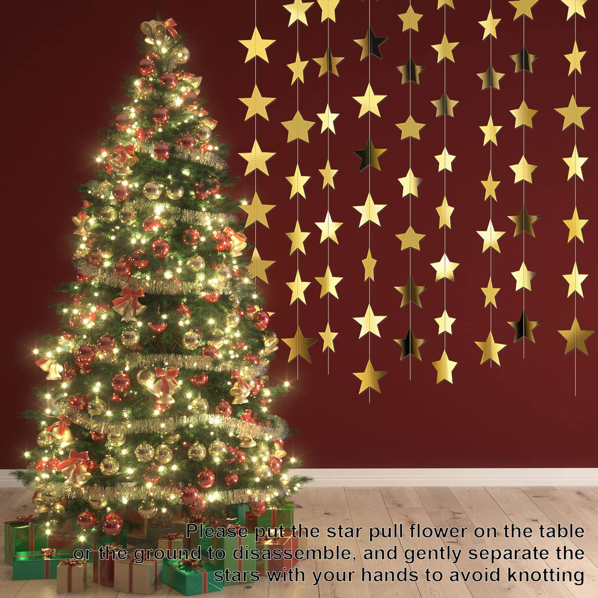 Patelai 130 ft Star Garland Banner Decor,Gold