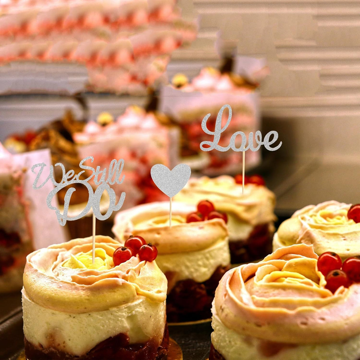 24Pcs We Still Do Cupcake Toppers Glitter Love Heart Marriage Anniversary Cupcake Picks Bridal