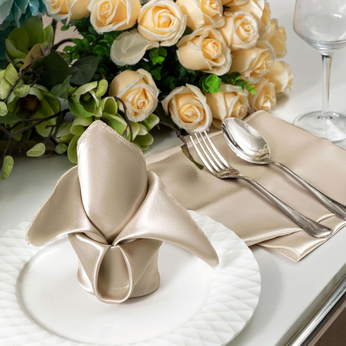 36 Pack Square Satin Dinner Napkins, 16x16 Inches Silky Soft Smooth Table Cloth Napkins for
