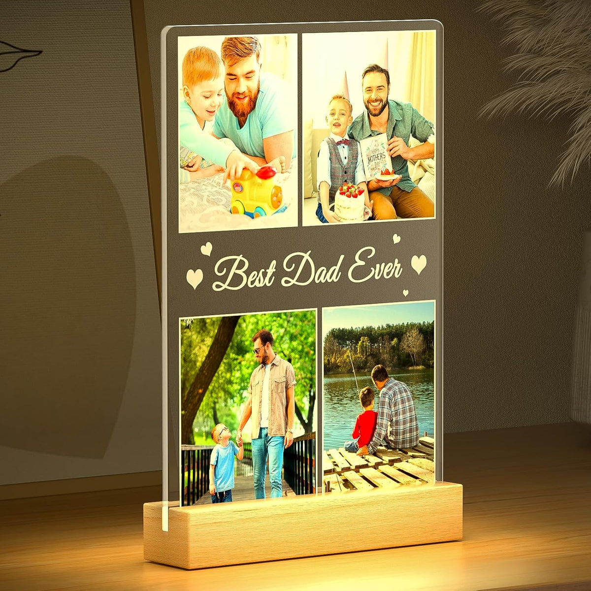 Best Dad Ever Gifts, Custom Collage Picture Frames with Night Light, Customized Acrylic Plaque