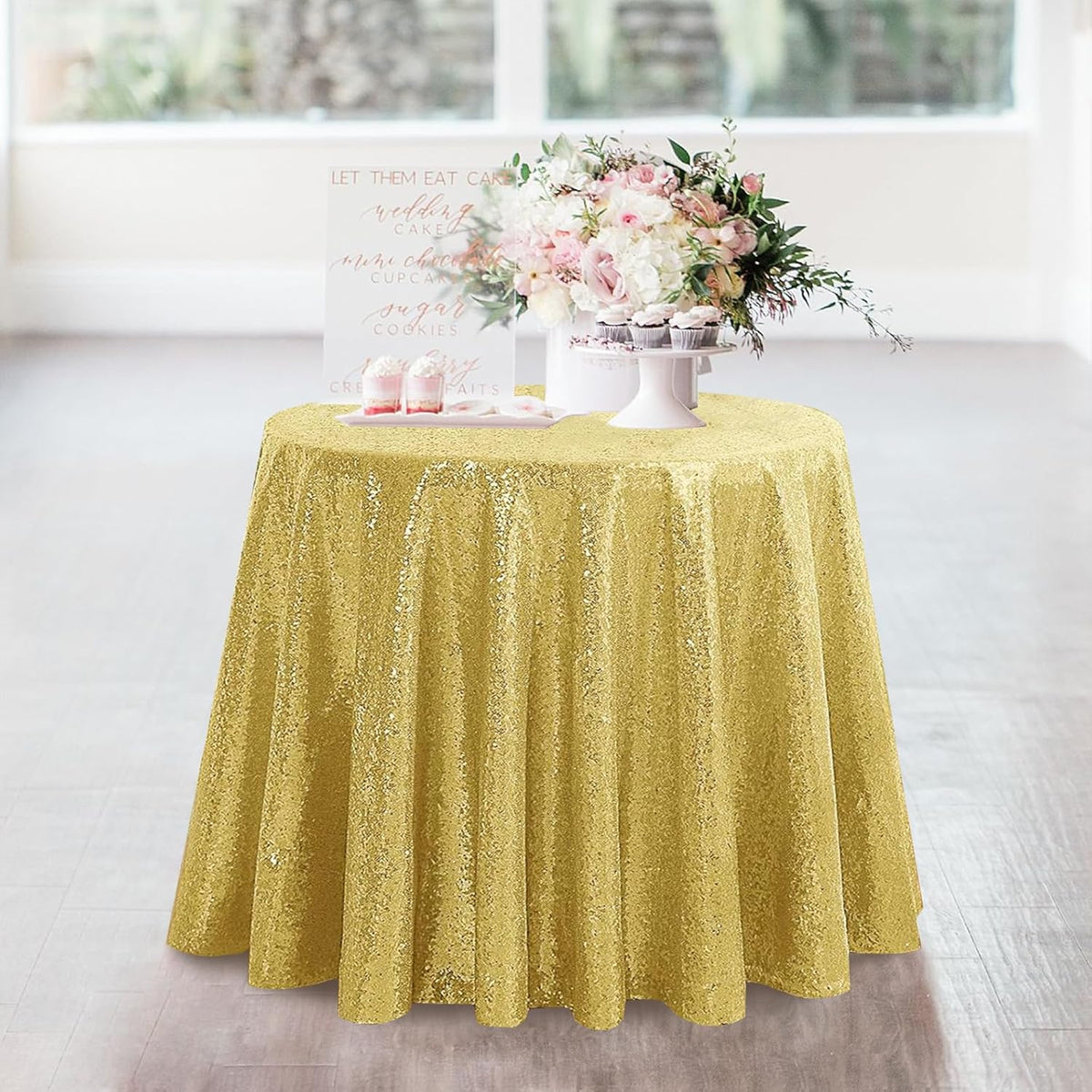 OQSQ Gold 50" Round Sequin Tablecloth, Glitter Tablecloth for Bridal Shower Decorations, Birthday