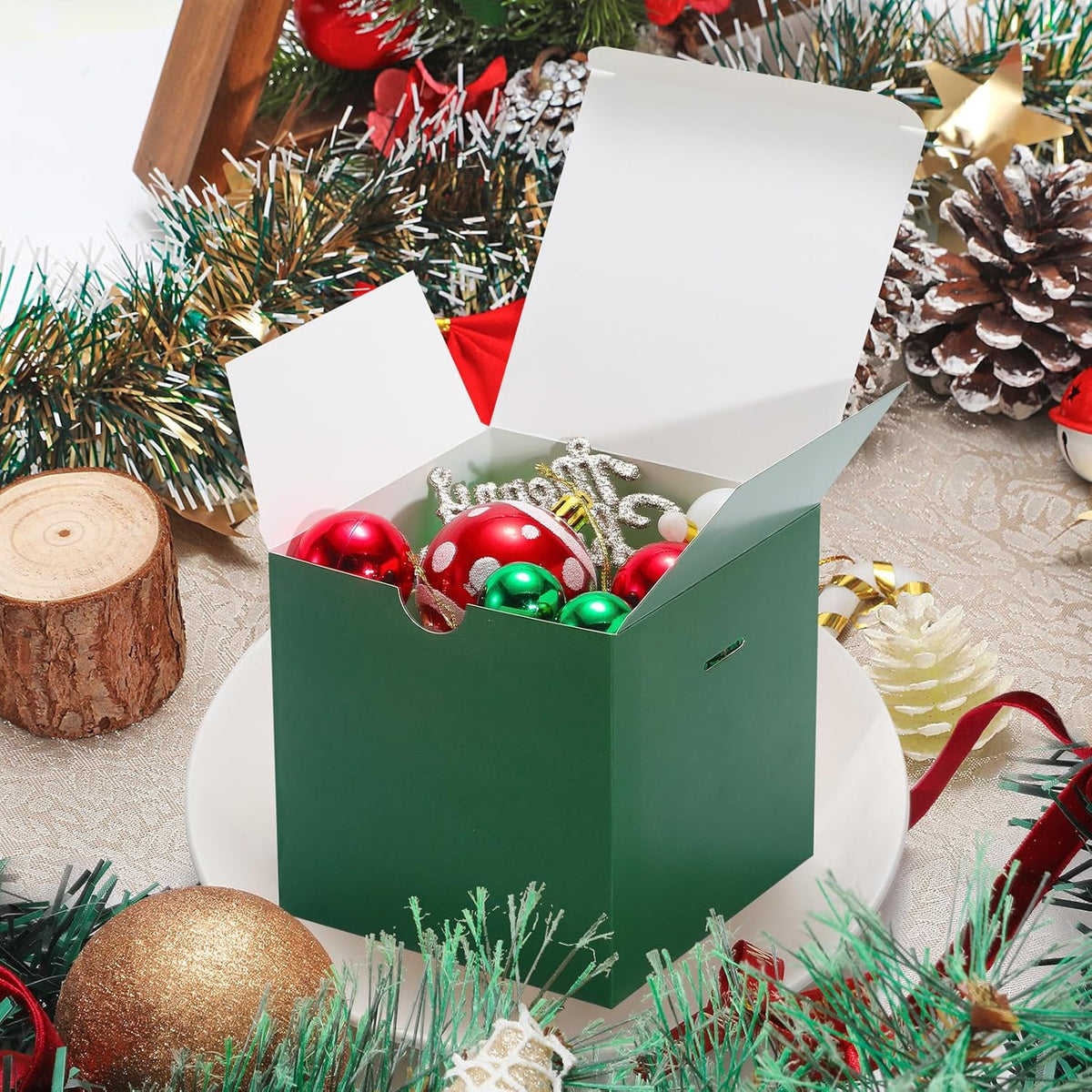DOYIDE Small Gift Boxes, 20 Pack 5x5x5 Inch Green Elegant Paper Boxes with Ribbons, Crafting