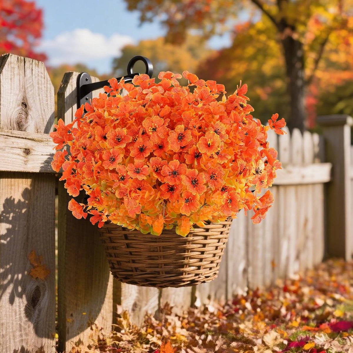 AmyHomie 16 Bundles Orange Artificial Fall Flowers for Outdoors Fall Decor UV Resistant Fake Mums