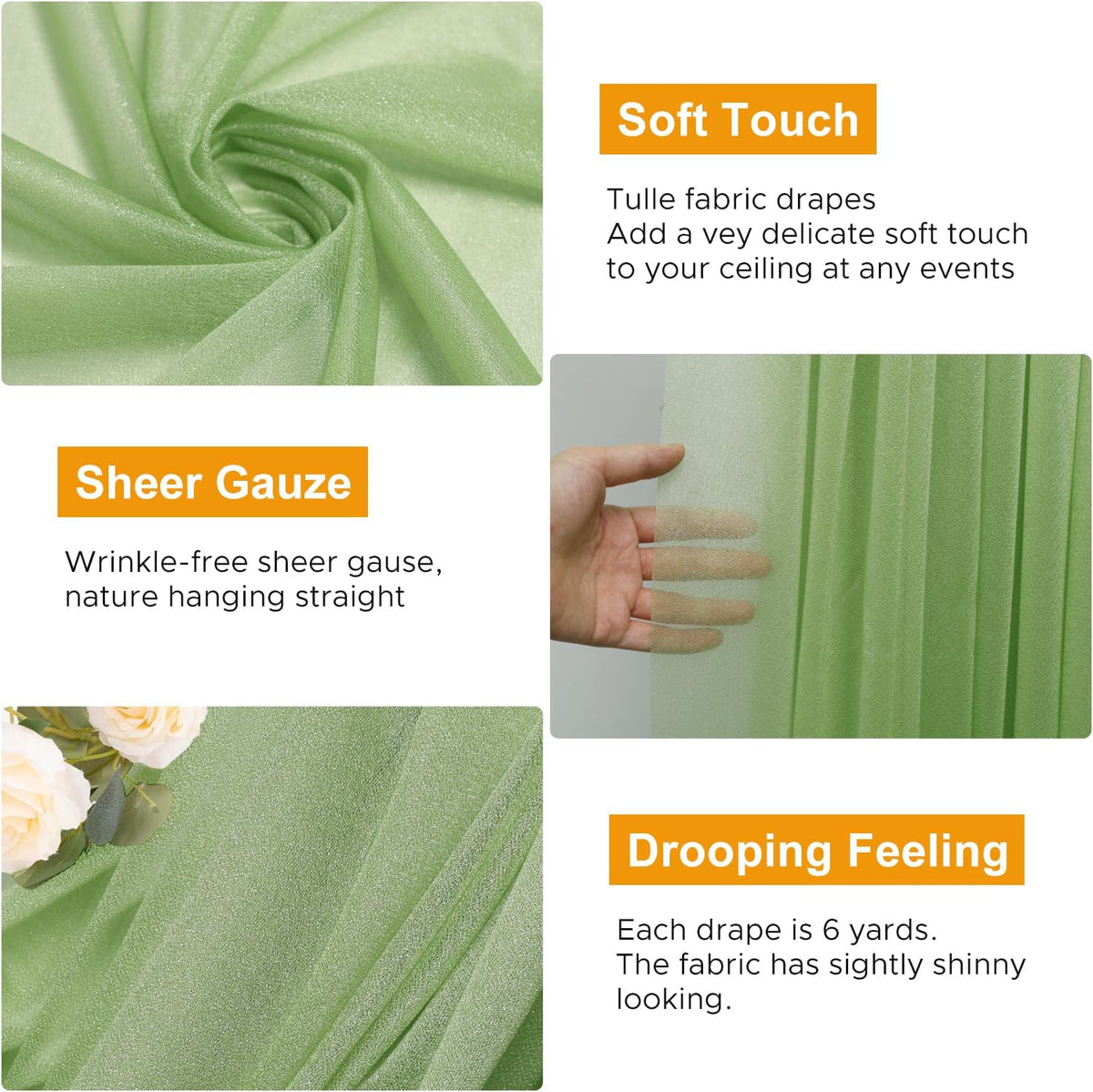Wedding Arch Draping Fabric 1 Panel 28.7" x 20FT Sage Green Sheer Chiffon Backdrop Drapes for