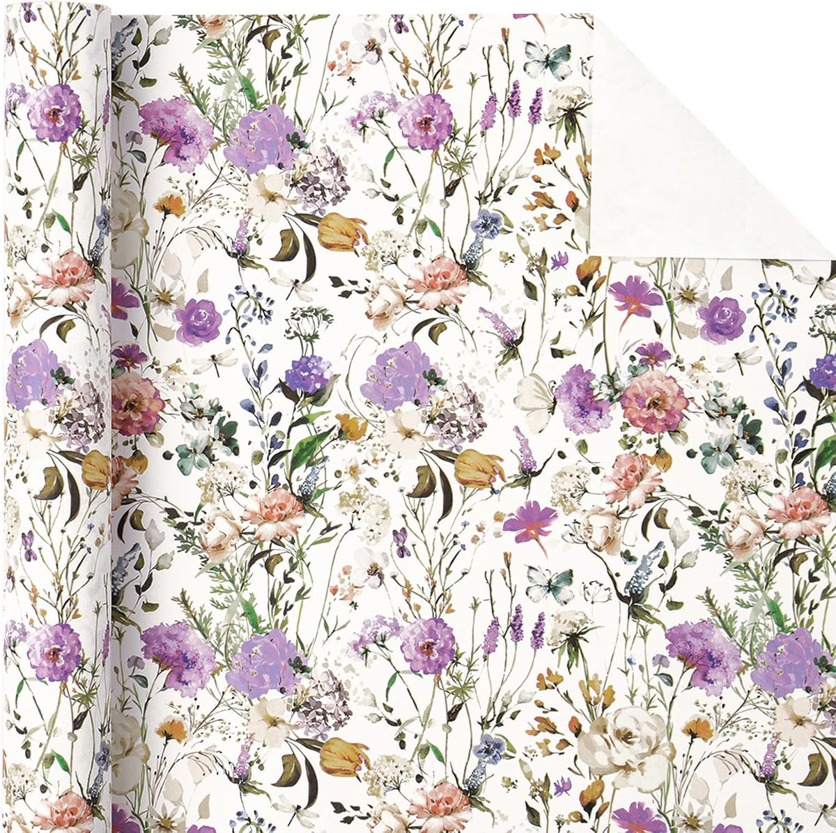 WRAPAHOLIC Kraft Floral Wrapping Paper Roll - Mini Roll - 17 Inch x 16.5 Feet - Garden Wildflower