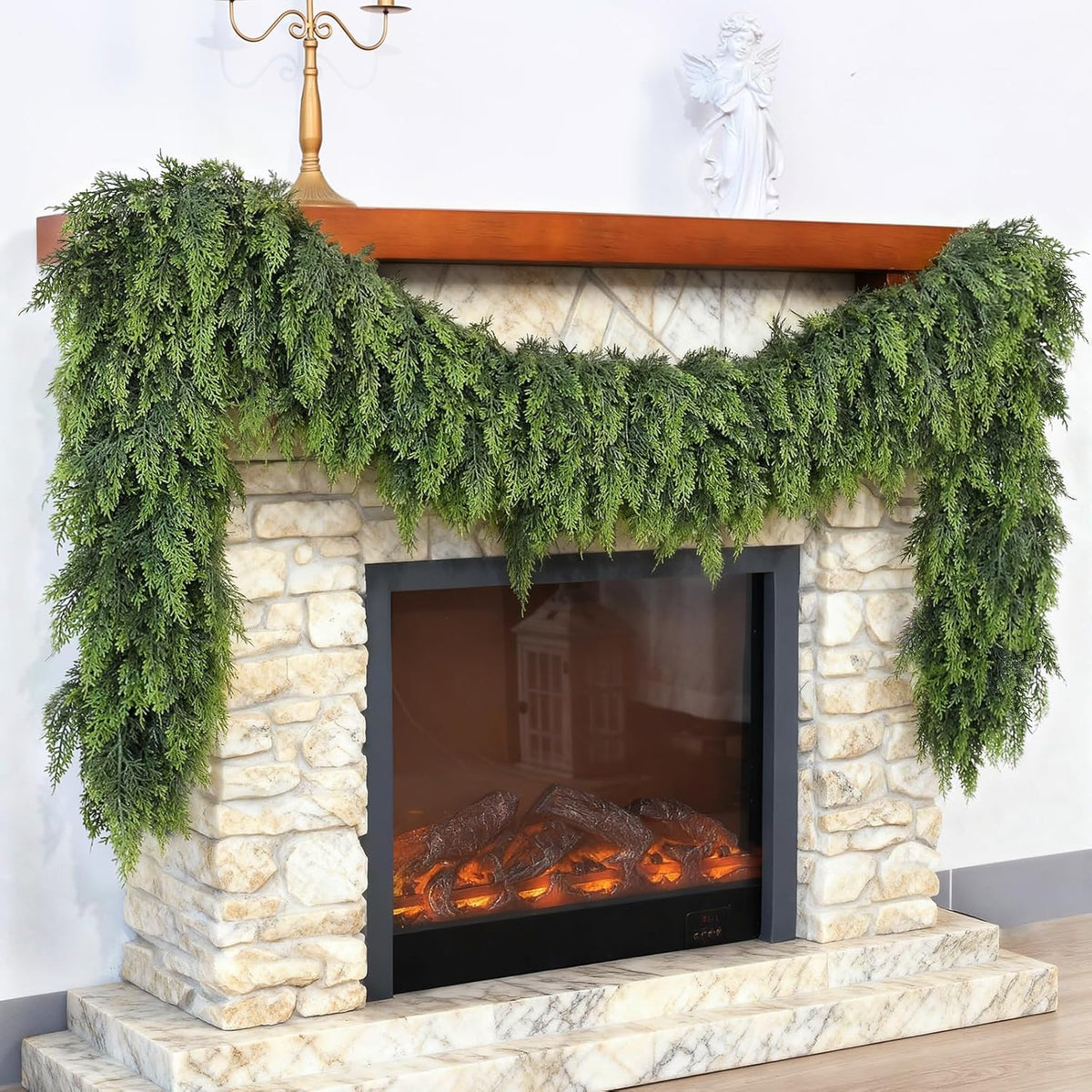 Christmas Cedar Garland - 6ft Artificial Cedar Garland Faux Lush Green Fake Pine Needles for