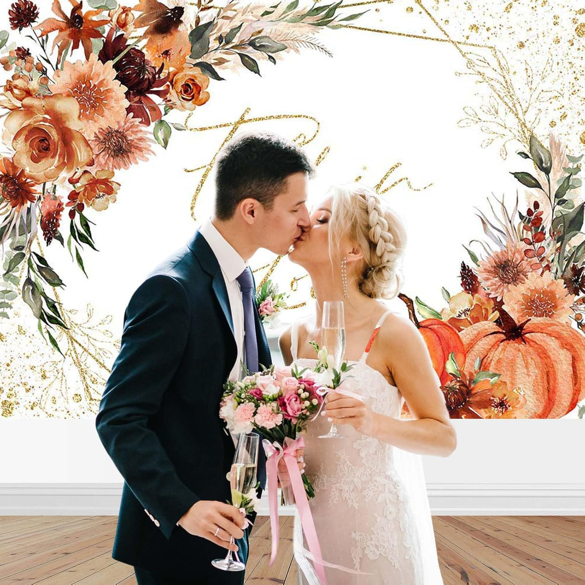 Mocsicka Fall in Love Bridal Shower Backdrop Boho Autumn Leaves Pumpkin Bride Shower Background