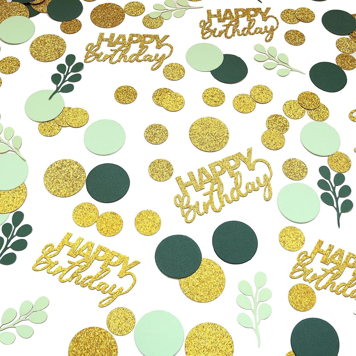 300PC Greenery Happy Birthday Confetti for Table Gold Glitter and Sage Green Birthday Party
