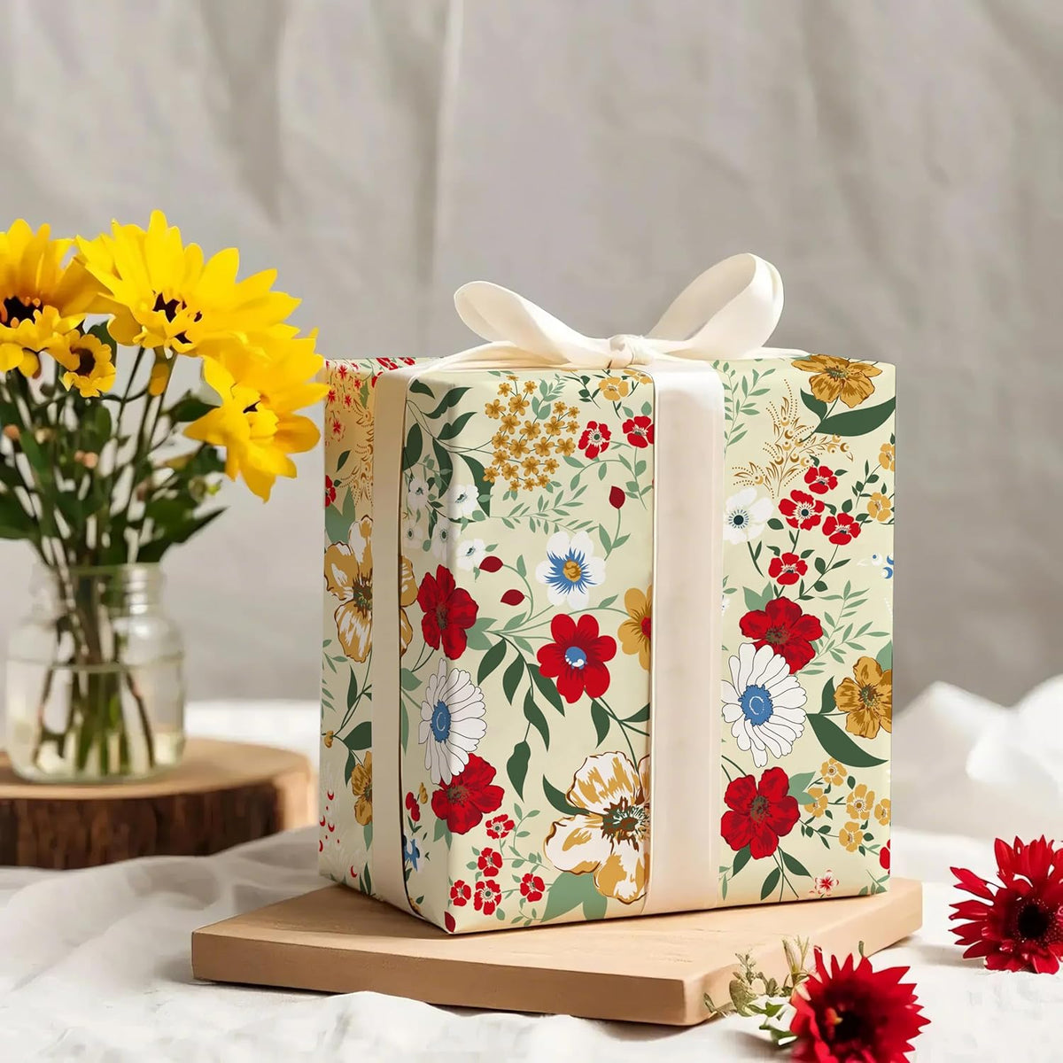 WRAPAHOLIC Floral Wrapping Paper Roll - Mini Roll - 17 Inch x 9.8 Feet - Wild Flower Wrapping