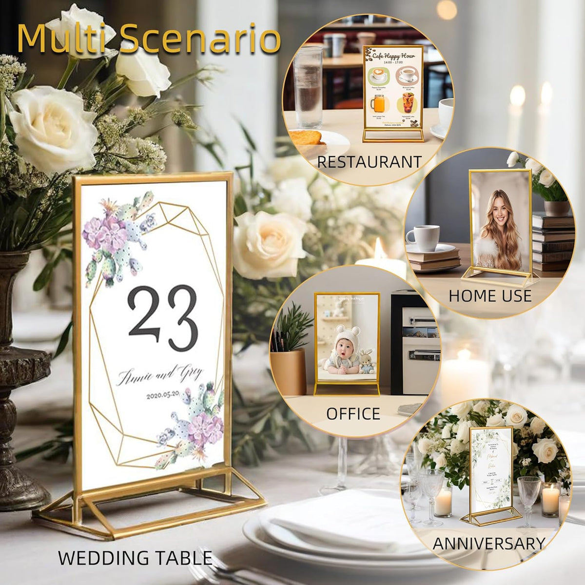 6 Pack Acrylic Sign Holder 4x6 Inches, Double-sided Picture Frames for Wedding Table Numbers