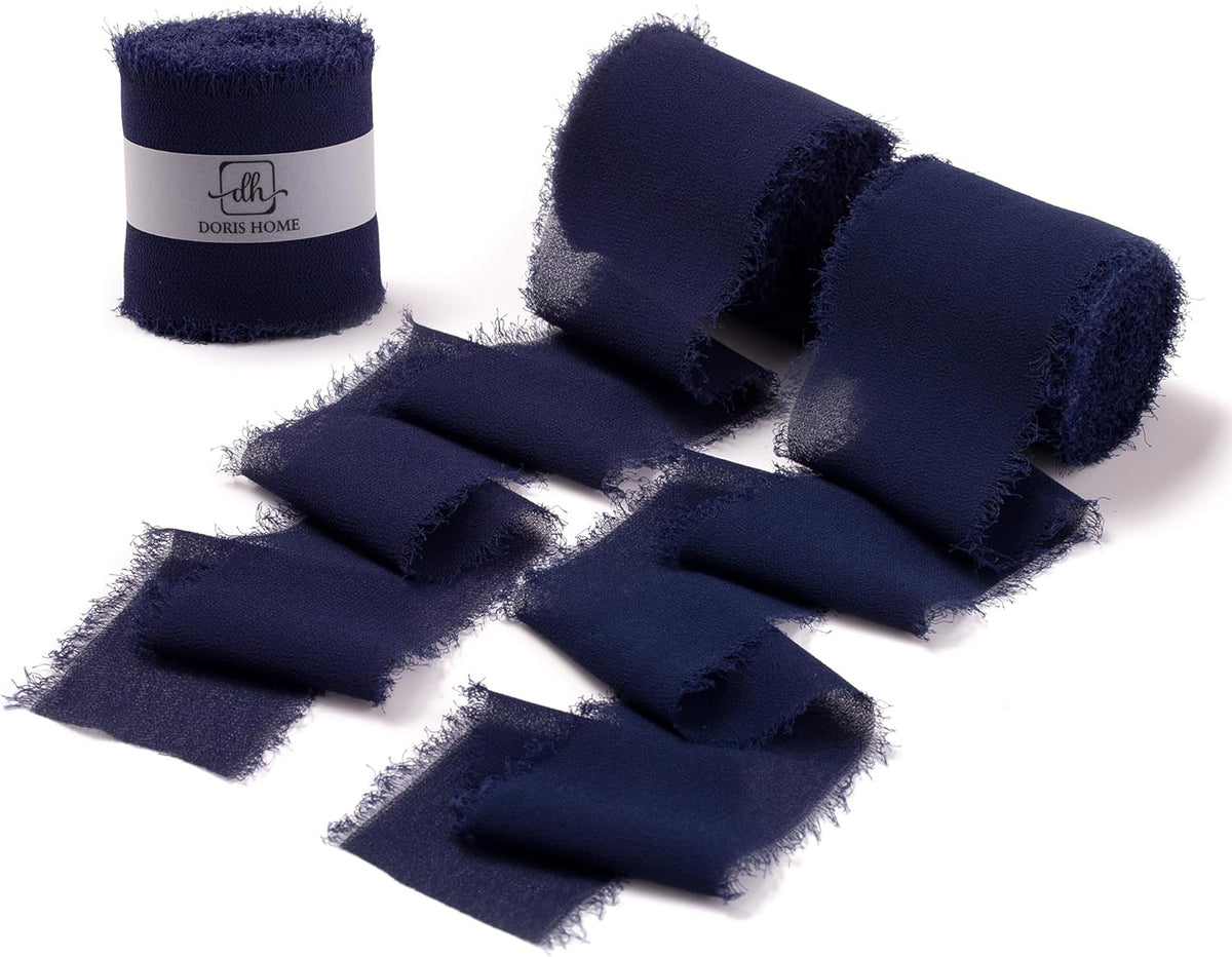 DORIS HOME Dark Navy Chiffon Ribbon for Flower Bouquet, 2" x21Yd Fabric Ribbon for Gift Wrapping