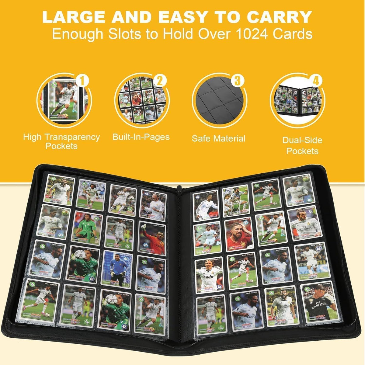 Premium Ringless Trading Card Binder - 1024 Capacity, 16 Side-Loading Pockets per Page, Archival