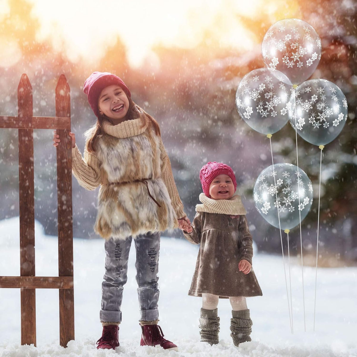 Skylety 40 Pieces Snowflake Balloons Bulk Winter Transparent Snowflake Latex Balloons for Christmas
