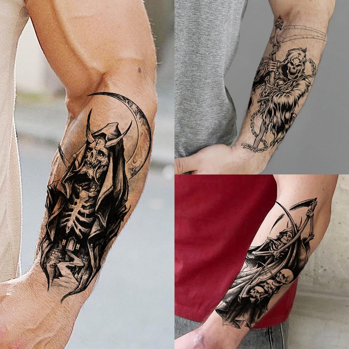 61 Sheets Halloween Temporary Tattoos for Men Women Adults, 12 Sheets Skeleton Death Skull Demon