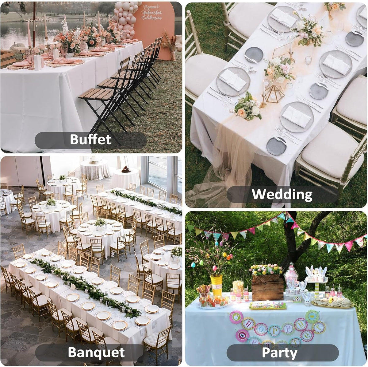 8 Pack White Table Cloth 90 x 132 Inch Rectangular Tablecloths for 6 Foot Rectangle Tables, Wrinkle