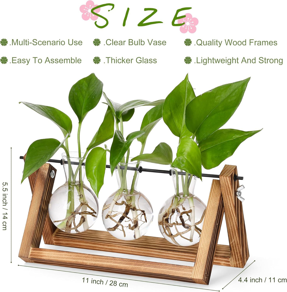 YIBOT Plants Propagation Stations,Desk Plant Terrarium with Retro Wooden Stand,Plant Lover Gifts