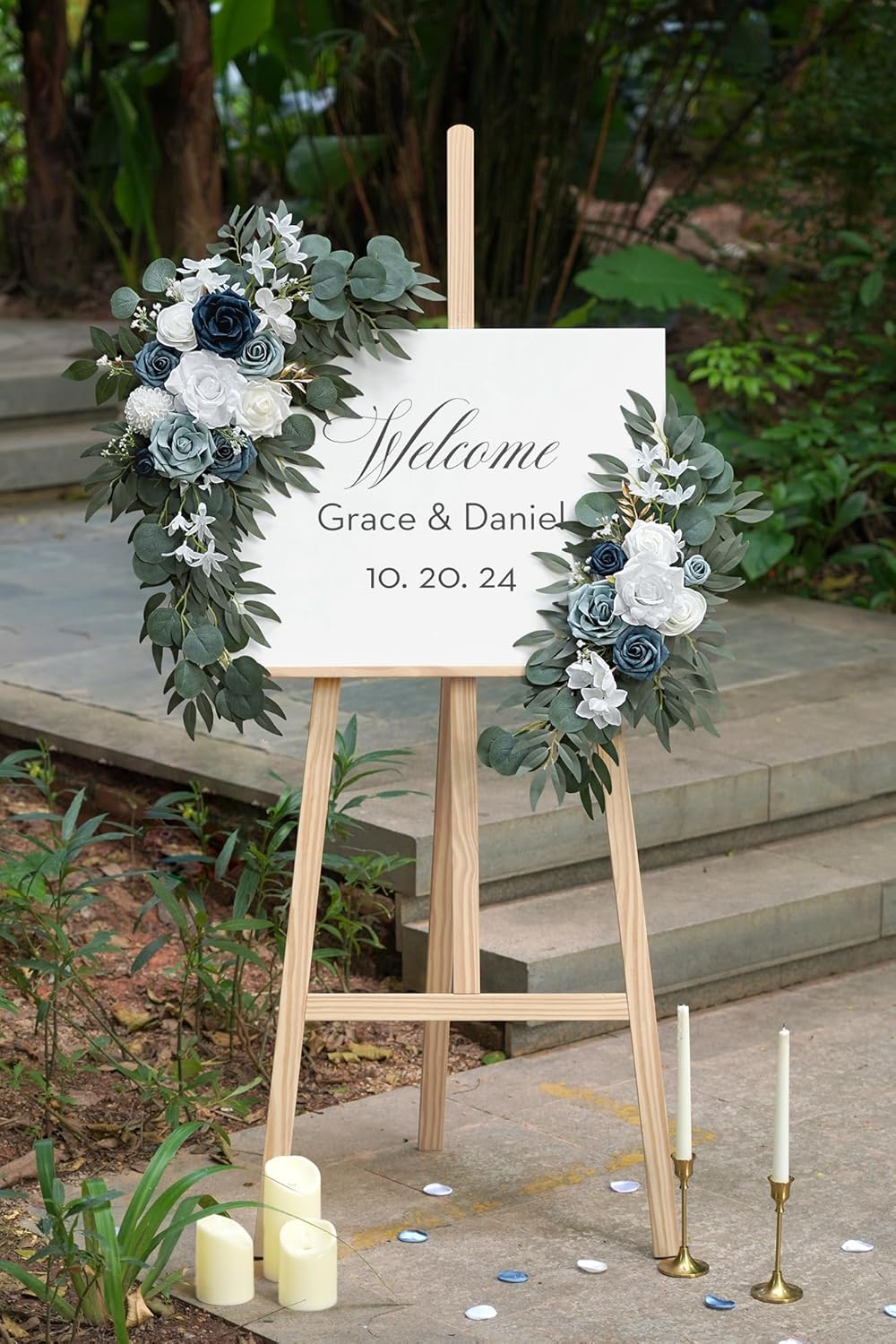 Dusty Blue Flower for Wedding Welcome Signs Decorations, Artificial Wedding Arch Flowers for