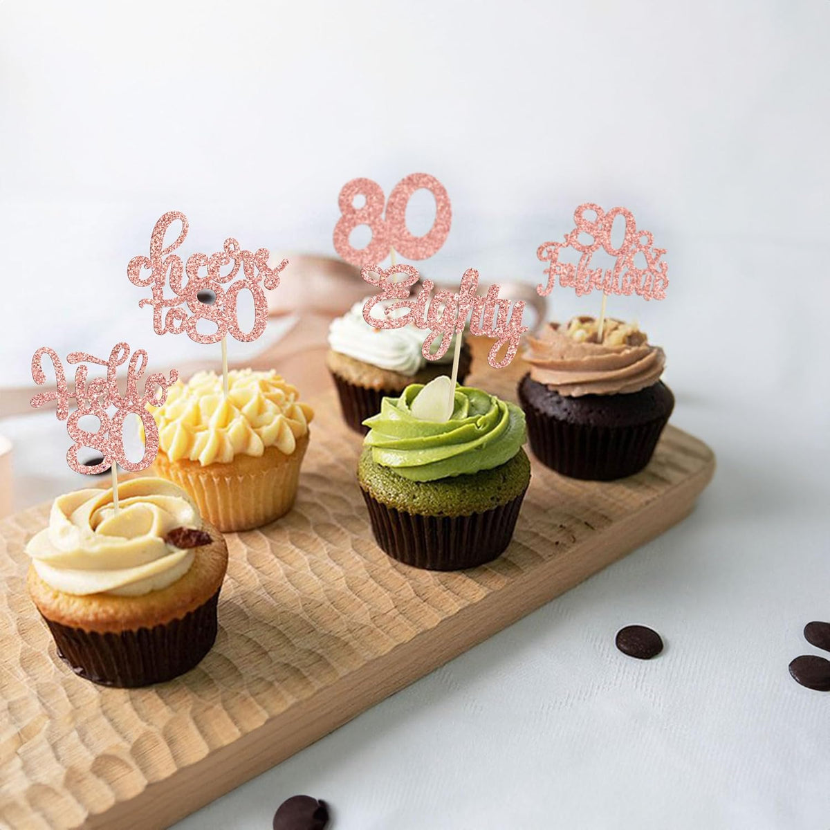 30Pcs Happy 80th Birthday Cupcake Toppers Eighty Cheers to 80 Years Old Birthday Cupcake Picks for