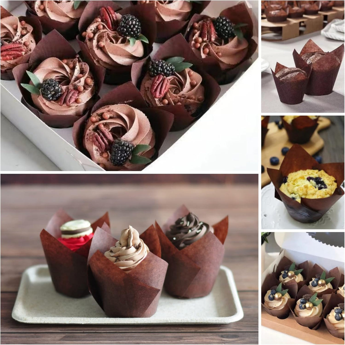 Large size Brown Tulip Baking Cups 2-1/4"(Base diameter) x 4"(Wall height) Greaseproof paper baking