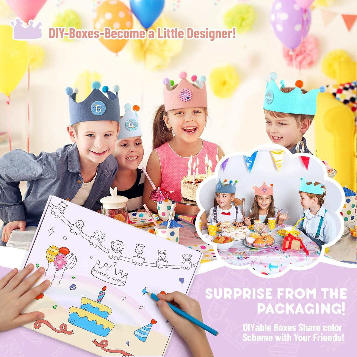 Reusable Birthday Crown with Numbers,Kids Birthday Hat Fabric Crown Pertain Kids Boy Toddler Girl