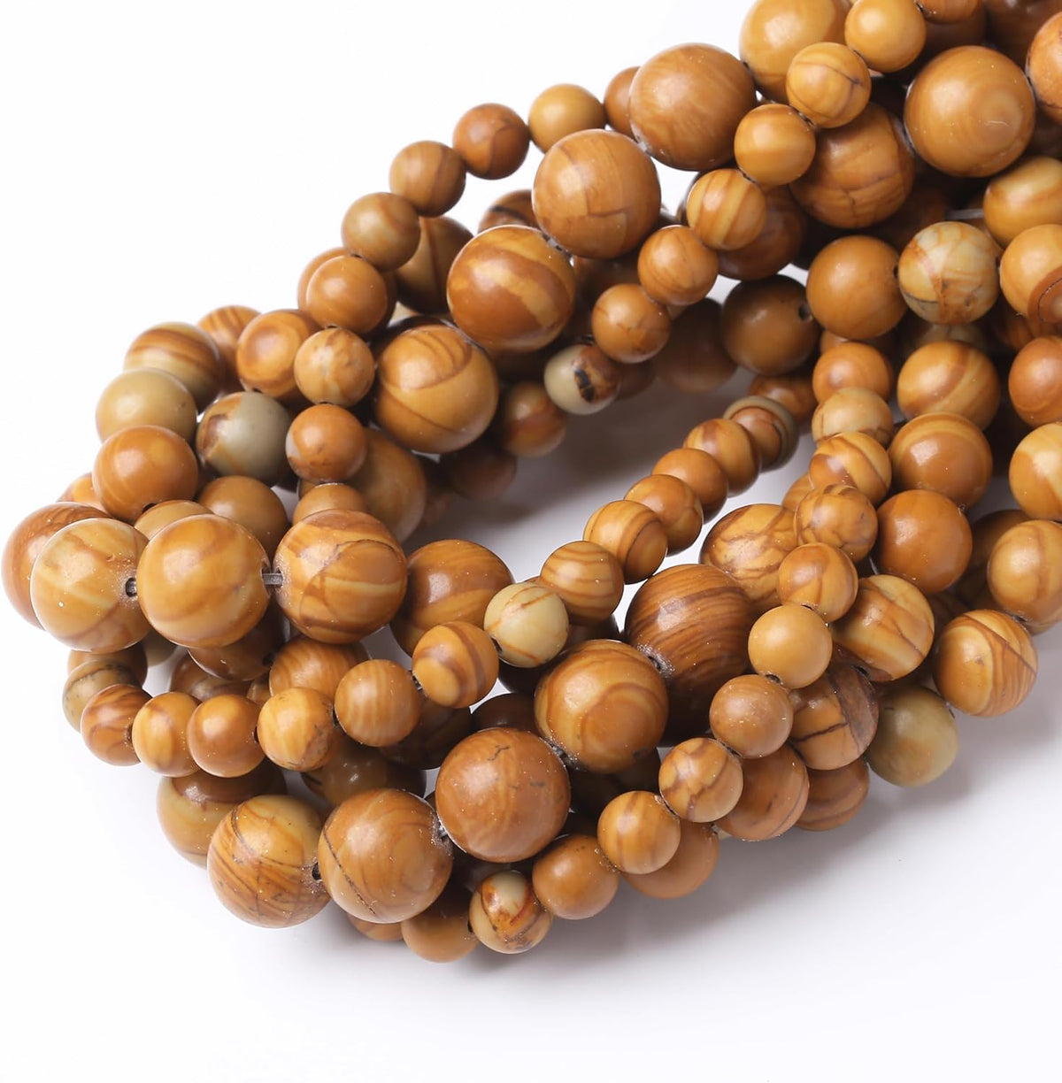 Yellow Woodgrain 8MM Stone Beads for Jewelry Making DIY Craft Gemstone Beads Kit, (45pcs) Smooth