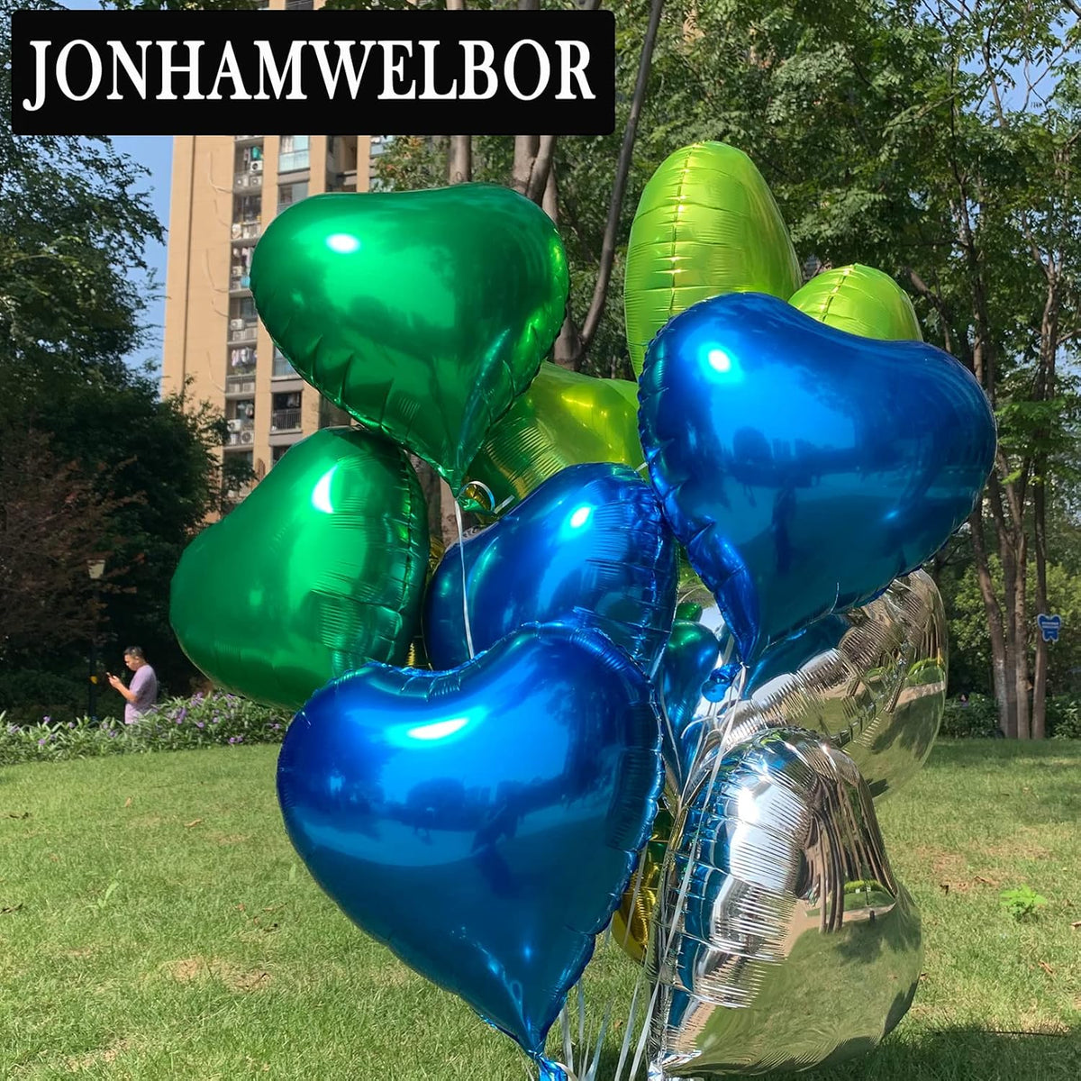 Jonhamwelbor 20Pcs 18 inch Green Foil Mylar Heart Shape Balloons Decorations Valentines Birthday