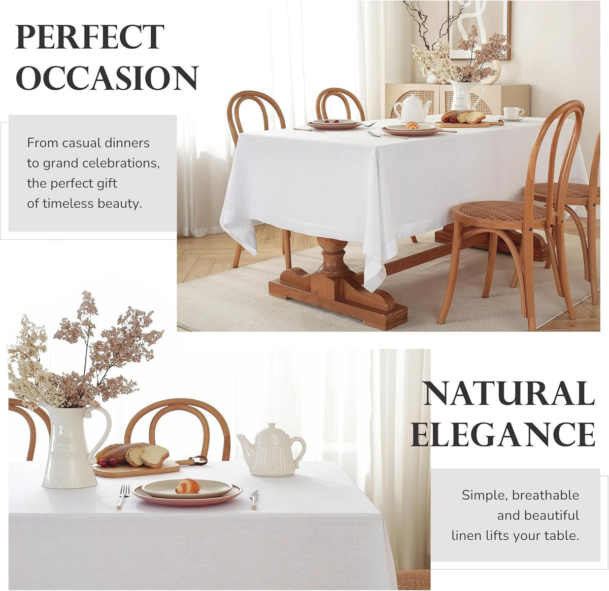100% Pure Linen Tablecloths 60x90Inches,Rectangle Table Cloth for Dining,Picnic,Weddings and