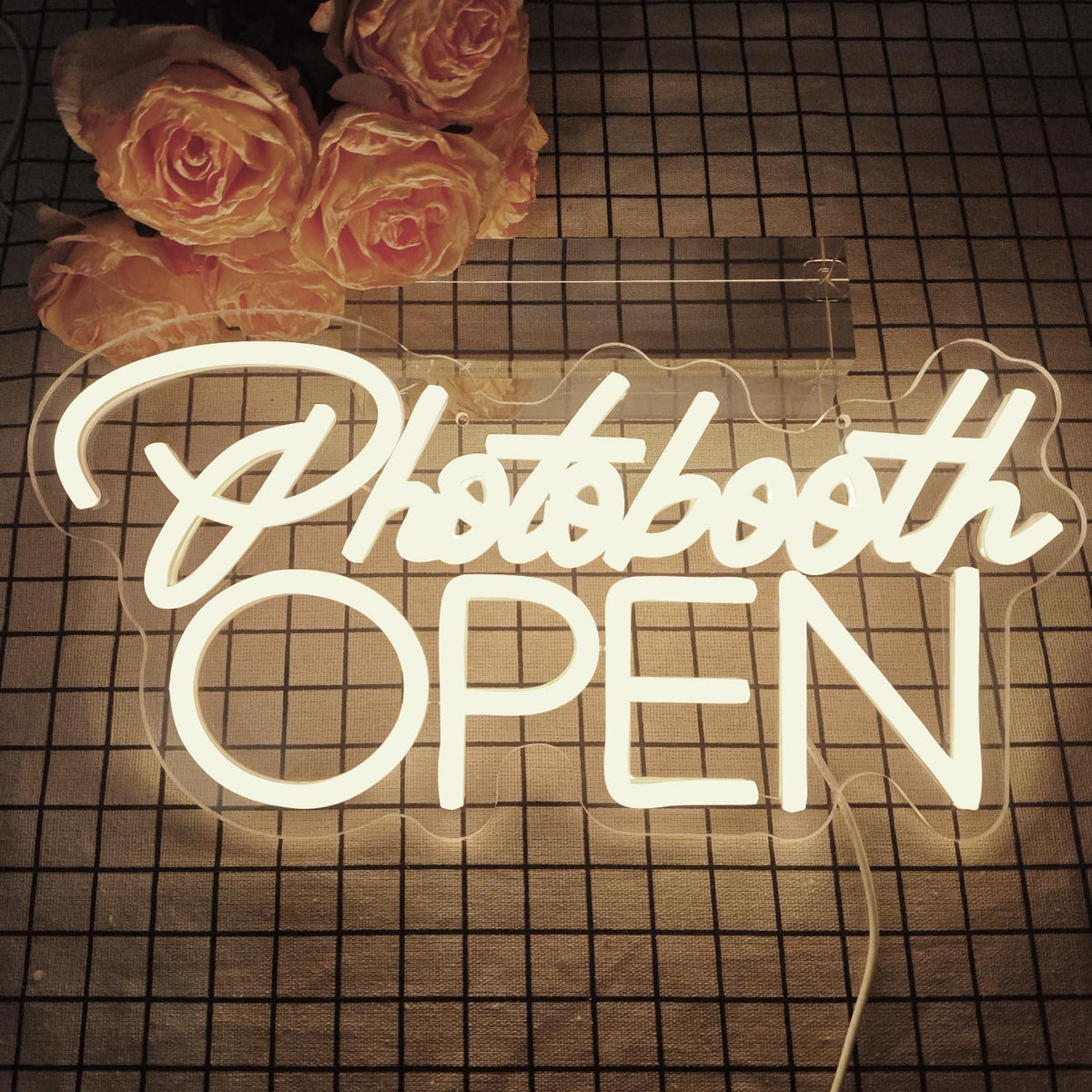 PhotoBooth Neon Sign for Wall Decor Dimmable Photobooth Neon light with USB Open Neon Light Office