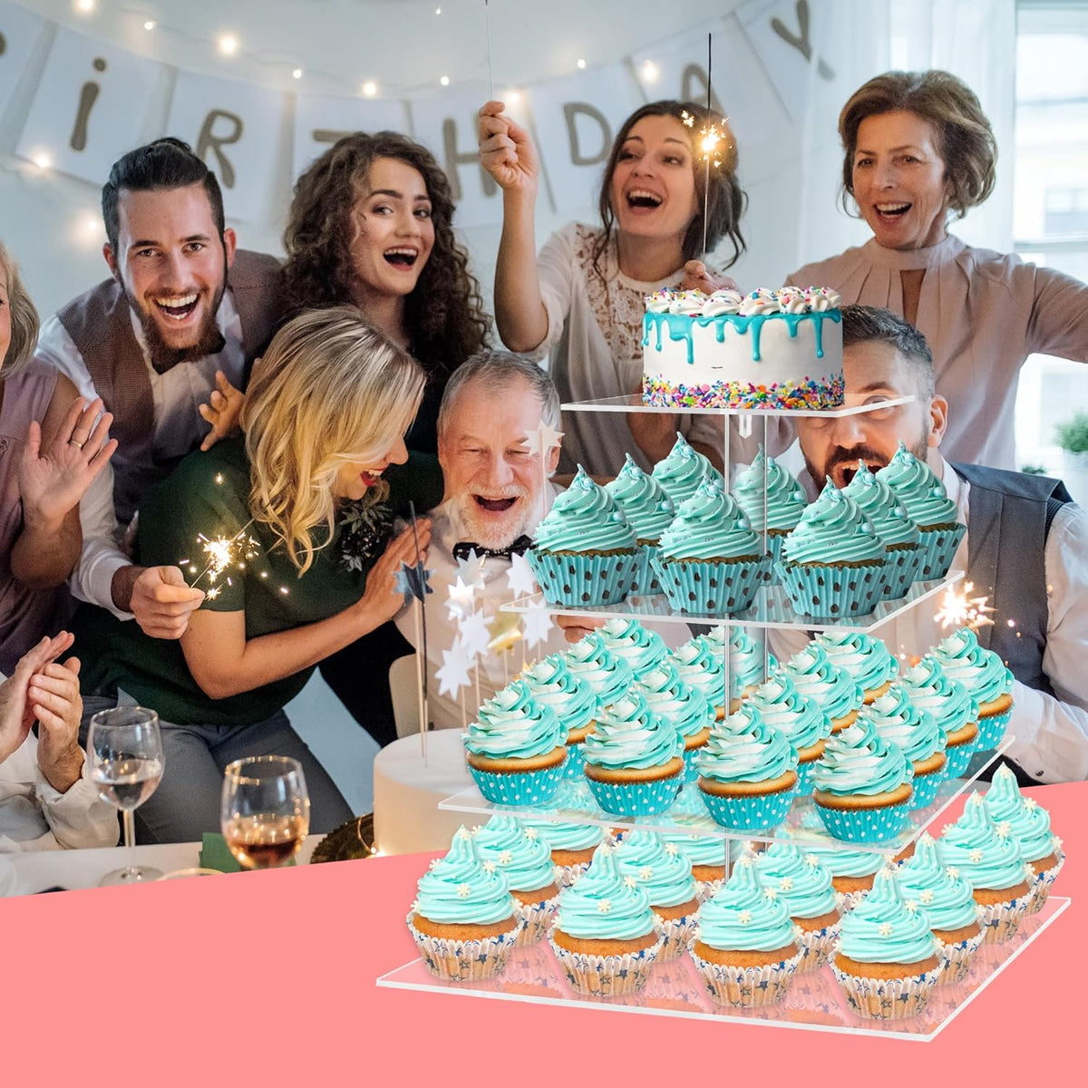 YestBuy 4 Tier Acrylic Cupcake Stand, Premium Cupcake Holder, Acrylic Cupcake Tower Display Cady