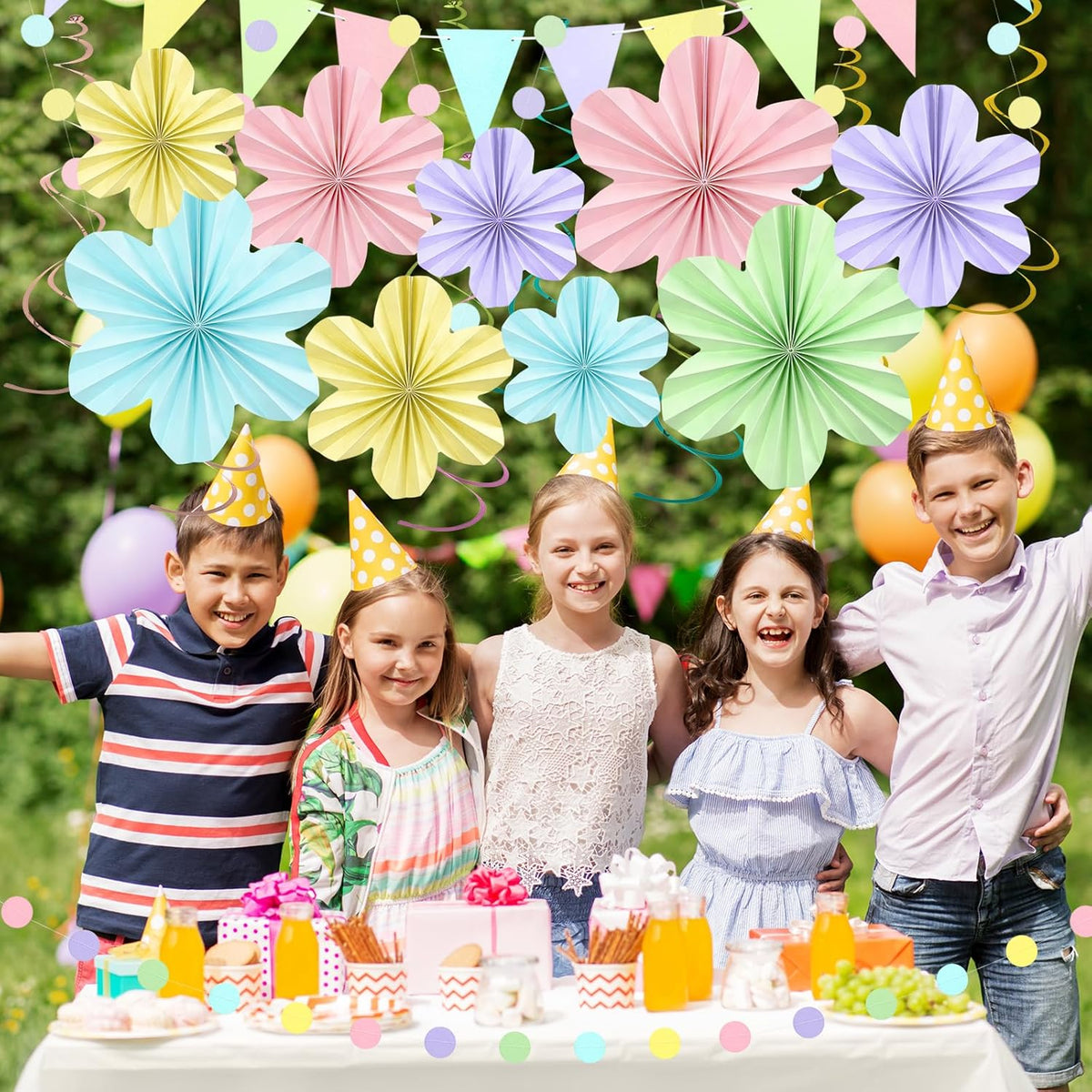 Pastel Rainbow Party Decorations, Pastel Birthday Decorations with Colorful Hanging Paper