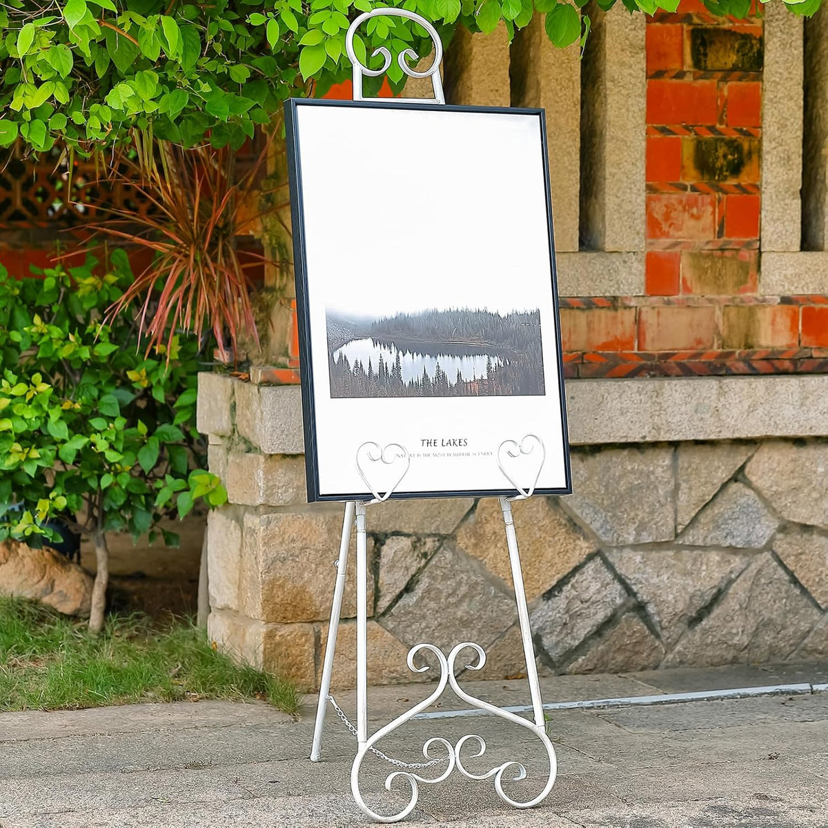 Extra Large Free Standing Adjustable Display Stand Easel with Chain Support, Retro White Decorative
