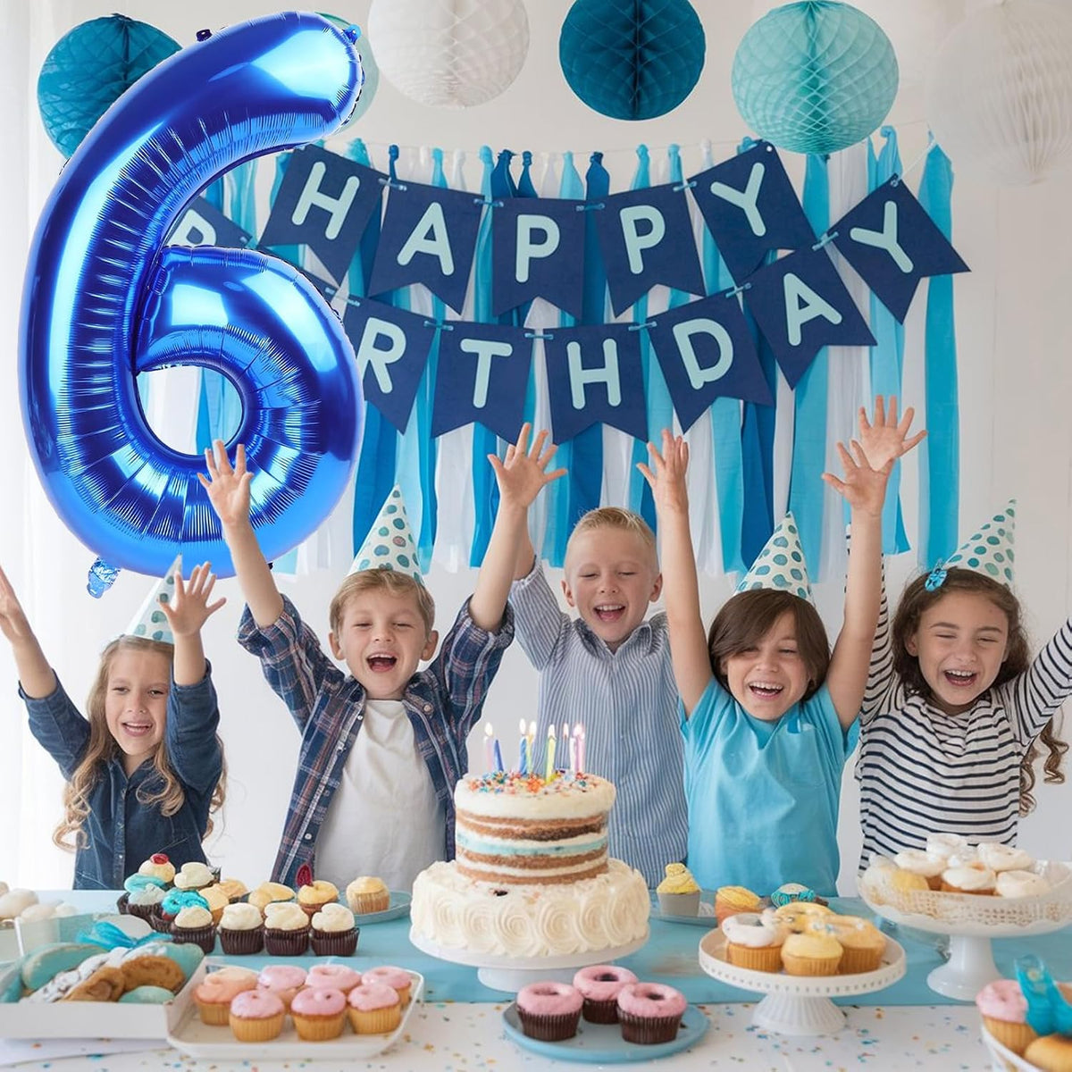 Navy Blue Number Balloons 6, 40inch Large Dark Royal Blue Digital 6 Foil Mylar Helium Balloon for