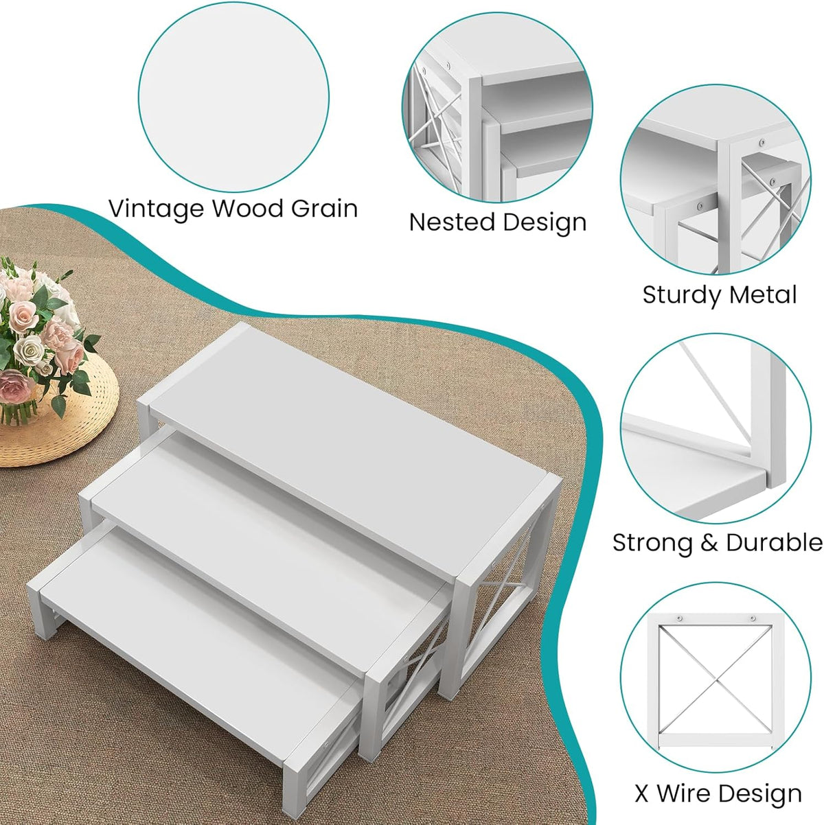 ELITEROO White 3-Tier Cupcake Stand & Wooden Display Riser, Dessert Stand for Cupcakes, Food