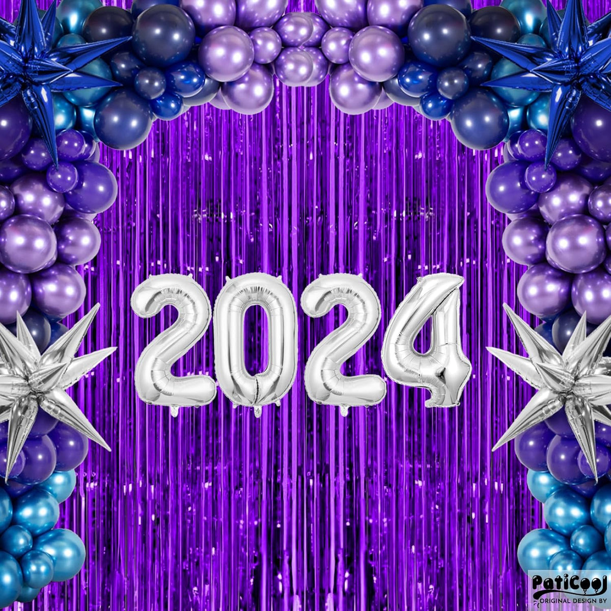 Purple Streamers Party Decorations - Thicken 4 Pack 3.2 x 8.2 FT - Purple Tinsel Foil Fringe