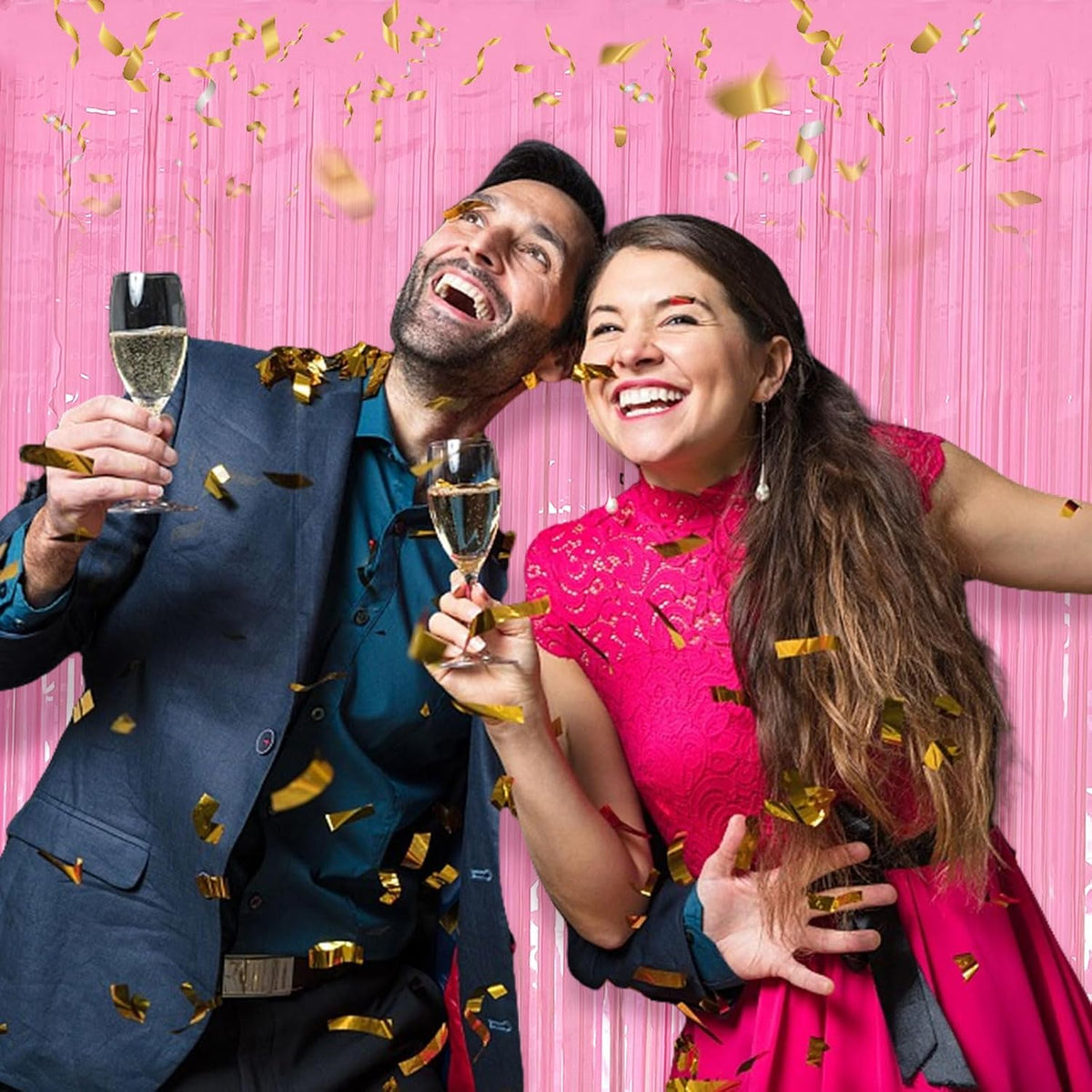 20 Pack Foil Curtain Pink Backdrop Streamers Metallic Tinsel Fringe Curtains Photo Booth Props for
