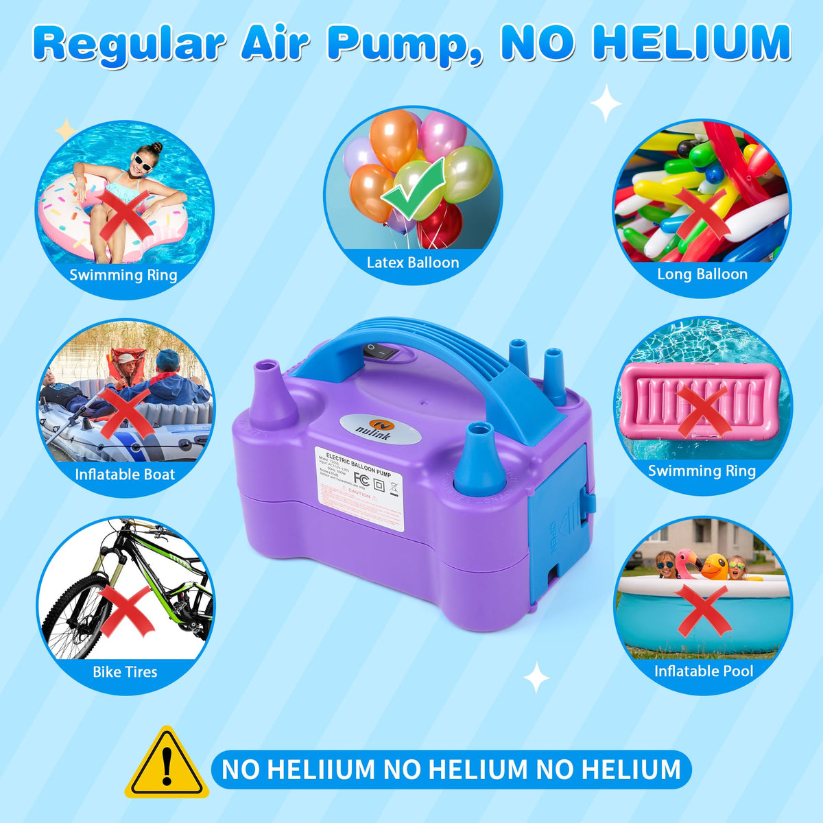 NuLink Balloon Pump Electric Portable Dual Nozzle Air Pump for Balloons Blower Pump Inflator for