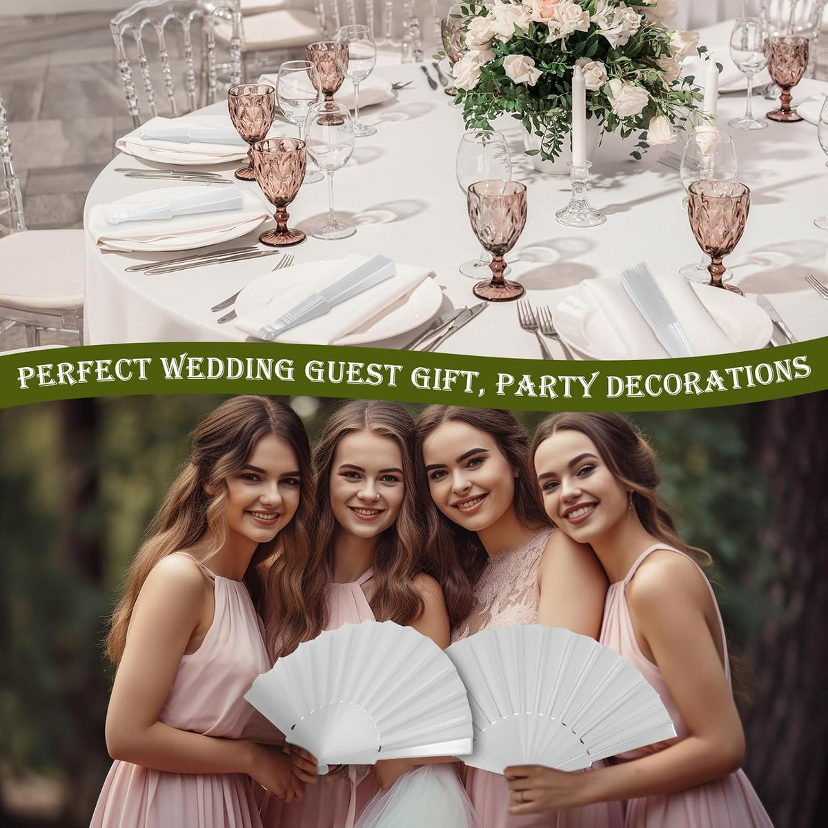 Wenqik 120 Pcs Wedding Folding Hand Fans Bulk Silk Fabric Chinese Handheld Foldable Clack Fans with