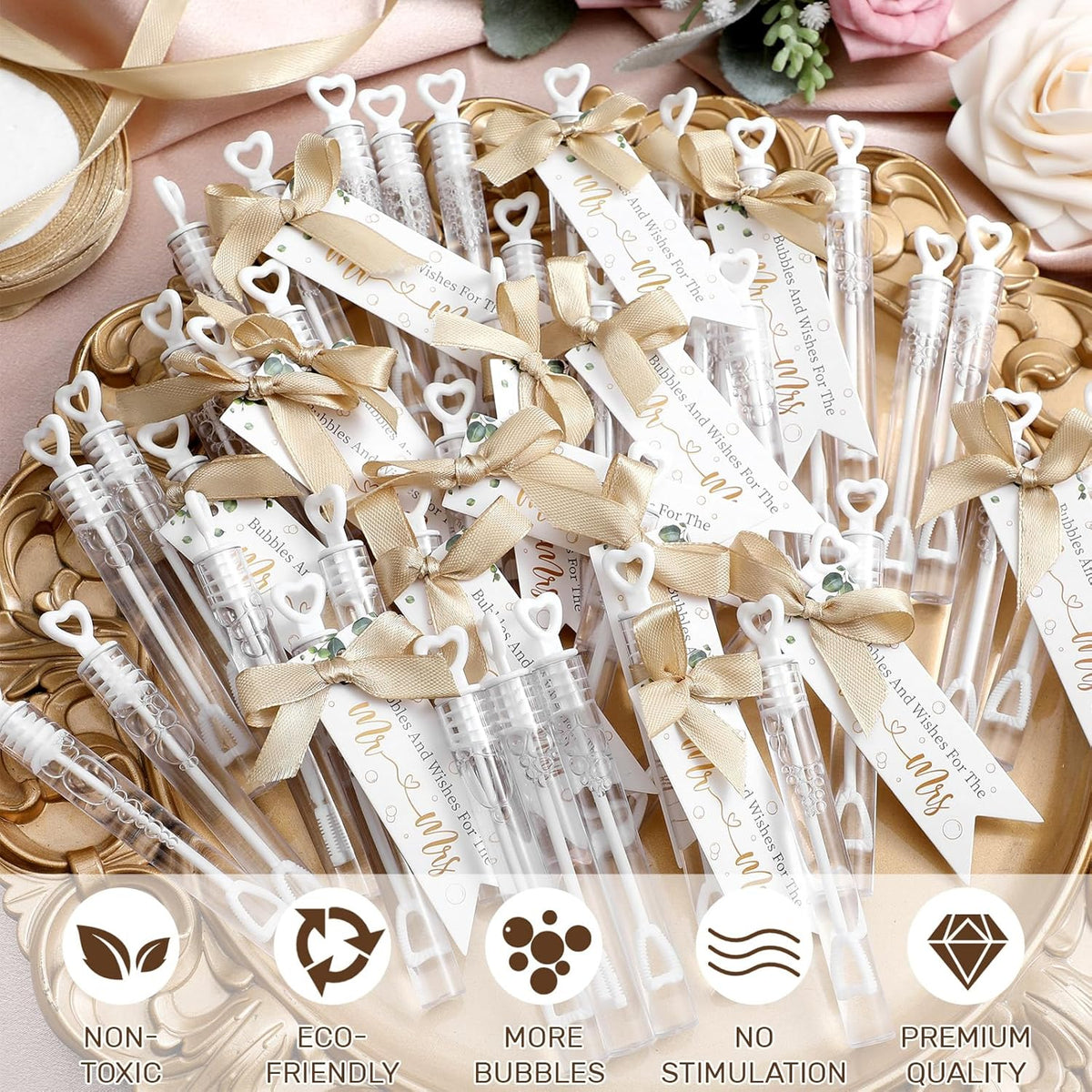 405 Pcs Wedding Bubbles Wands Set Include Heart Bubble Wands Bubbles Send Off Cards Gift Tags Wood
