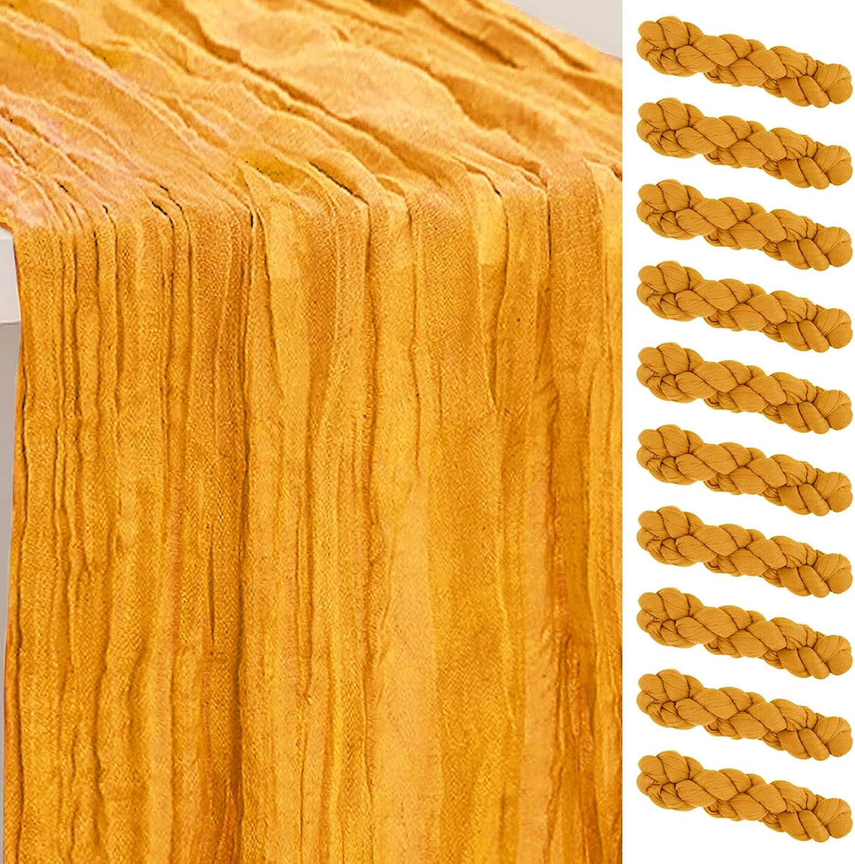 10 Pack Gold Cheesecloth Table Runner 35x120 Inch 10Ft Rustic Gauze Cheese Cloth Table Runner Sheer