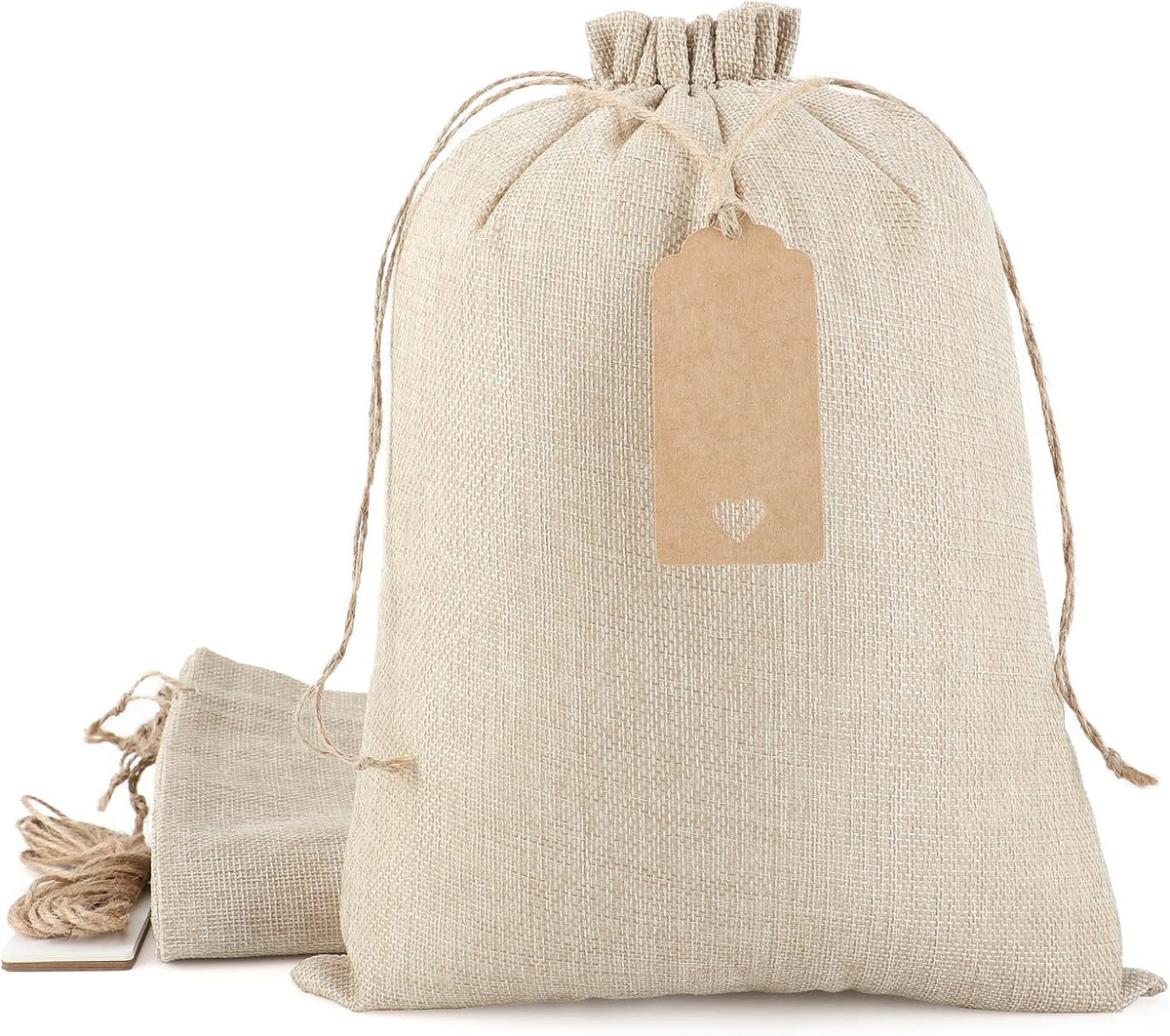 Tapleap Burlap Gift Bags with Drawstring - 10Pcs 10x14 Original Sacks with String and Tags for